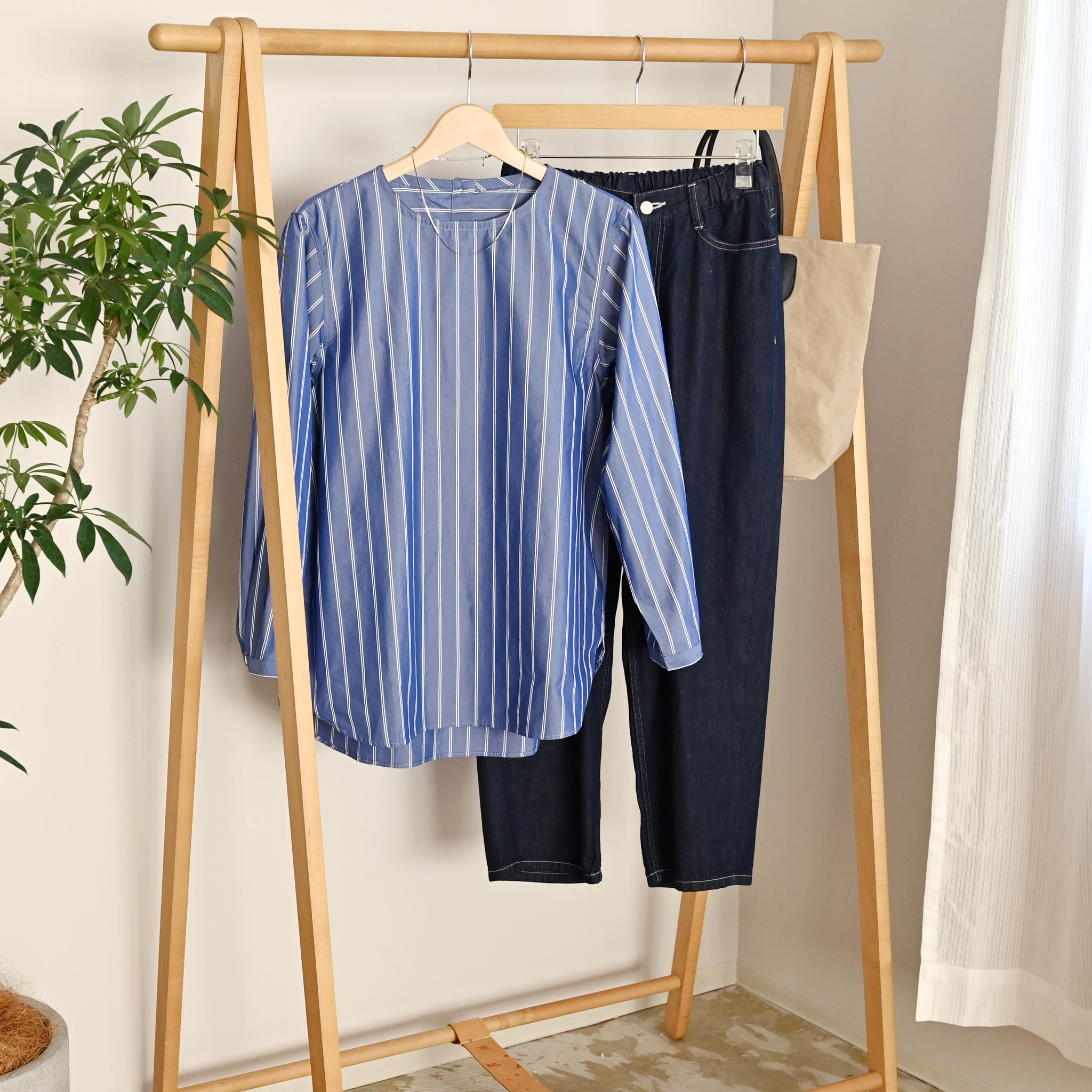 ストライプブロードロングプルオーバー 長袖