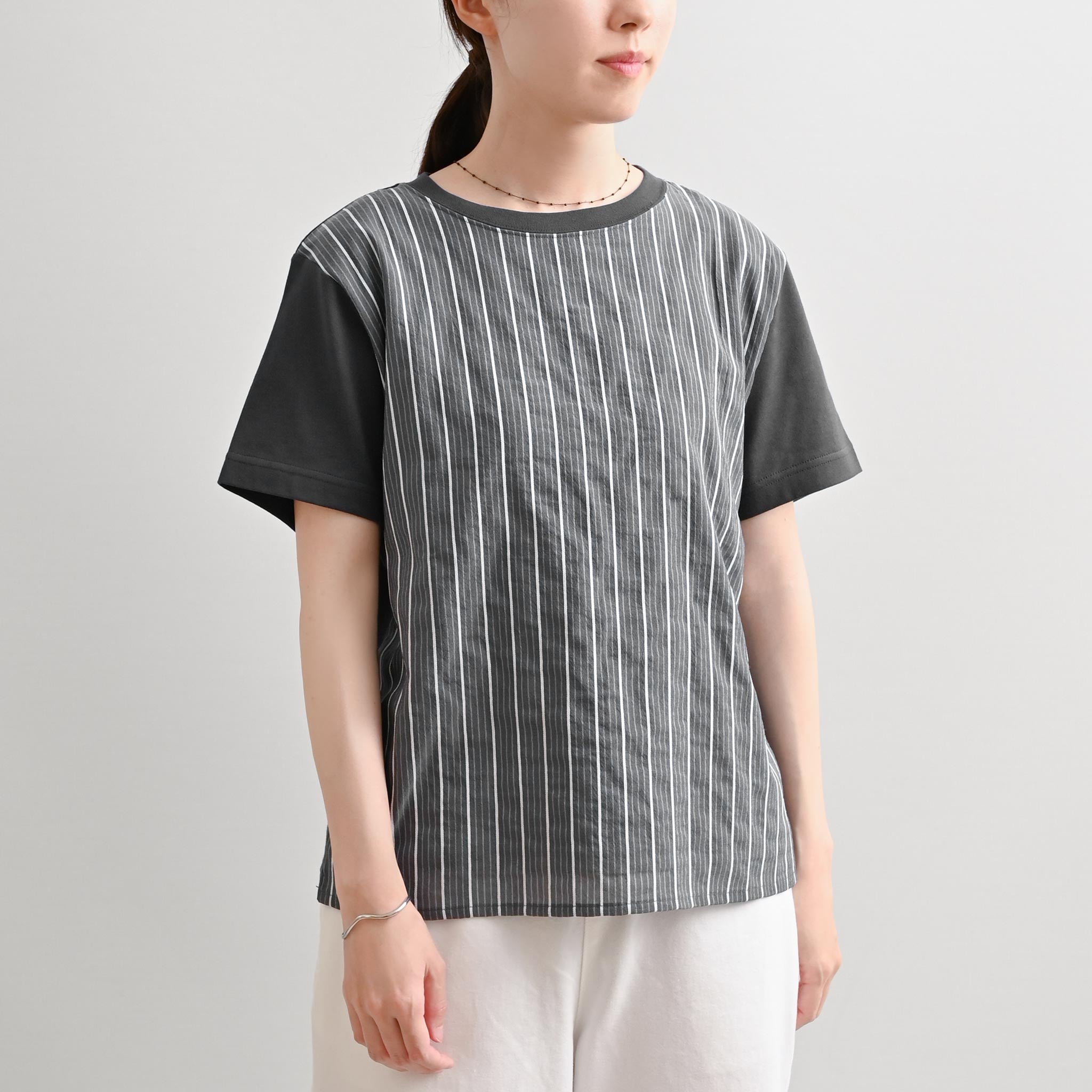 ストライプコンビプルオーバー 半袖