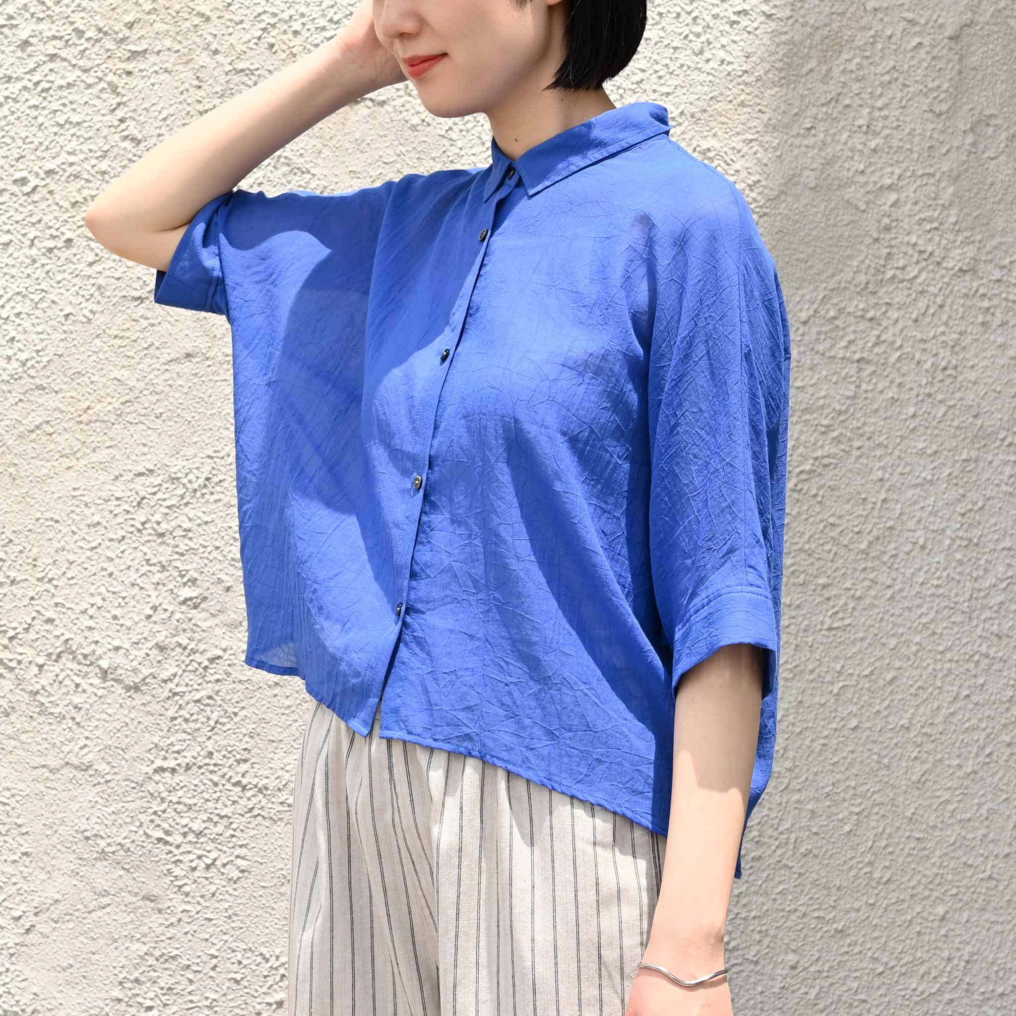 コットンボイルブラウス 5分袖 シアー