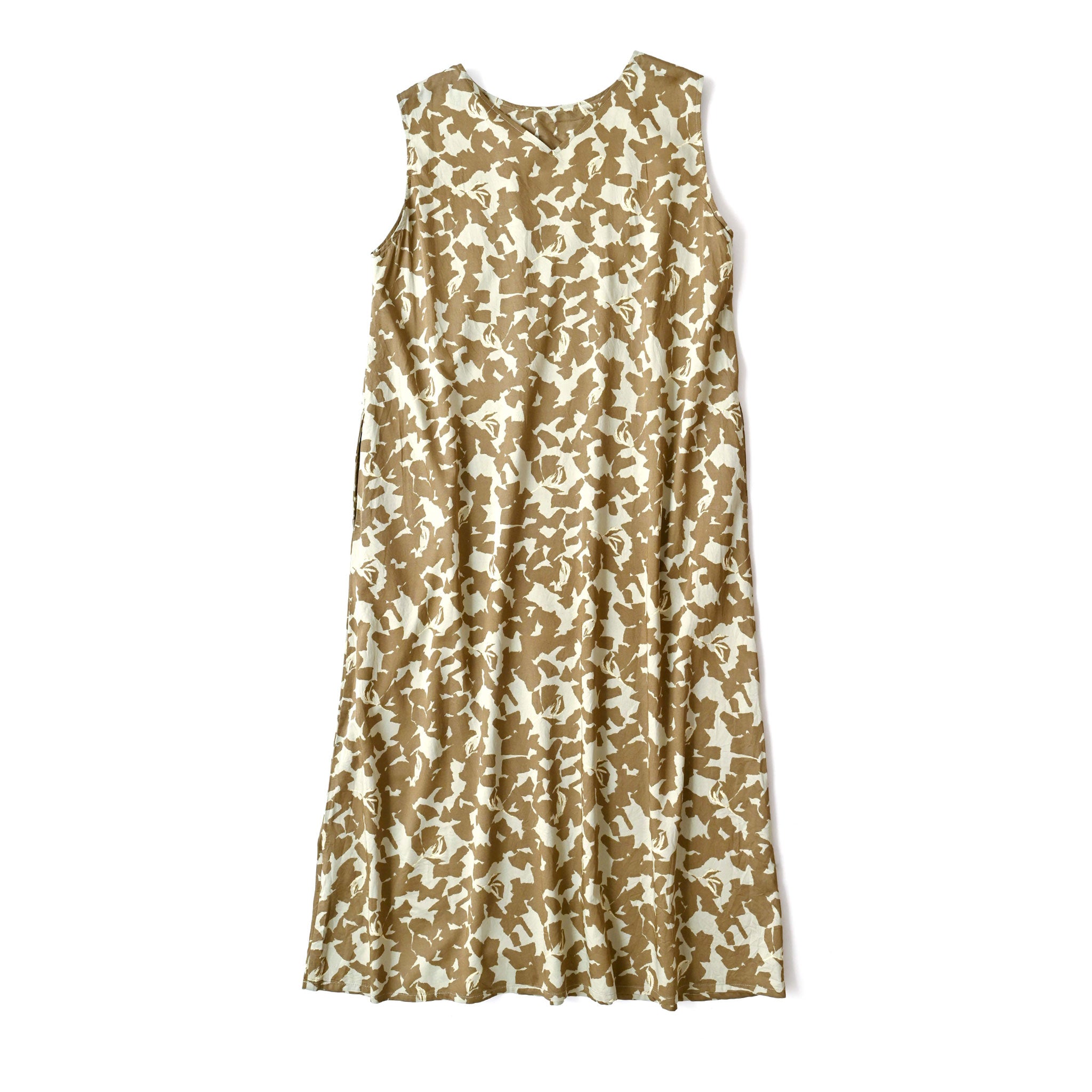 コットンレーヨンフラワーワンピース ノースリーブ