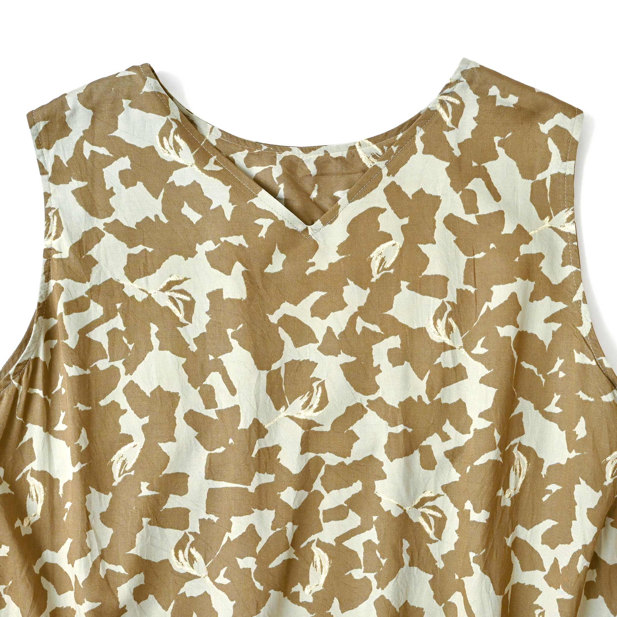 コットンレーヨンフラワーワンピース ノースリーブ