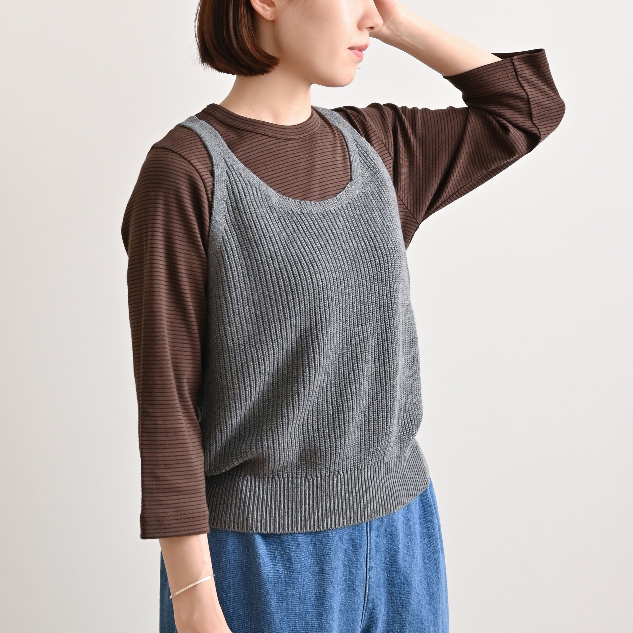 フライスコットンボーダーTシャツ 7分袖