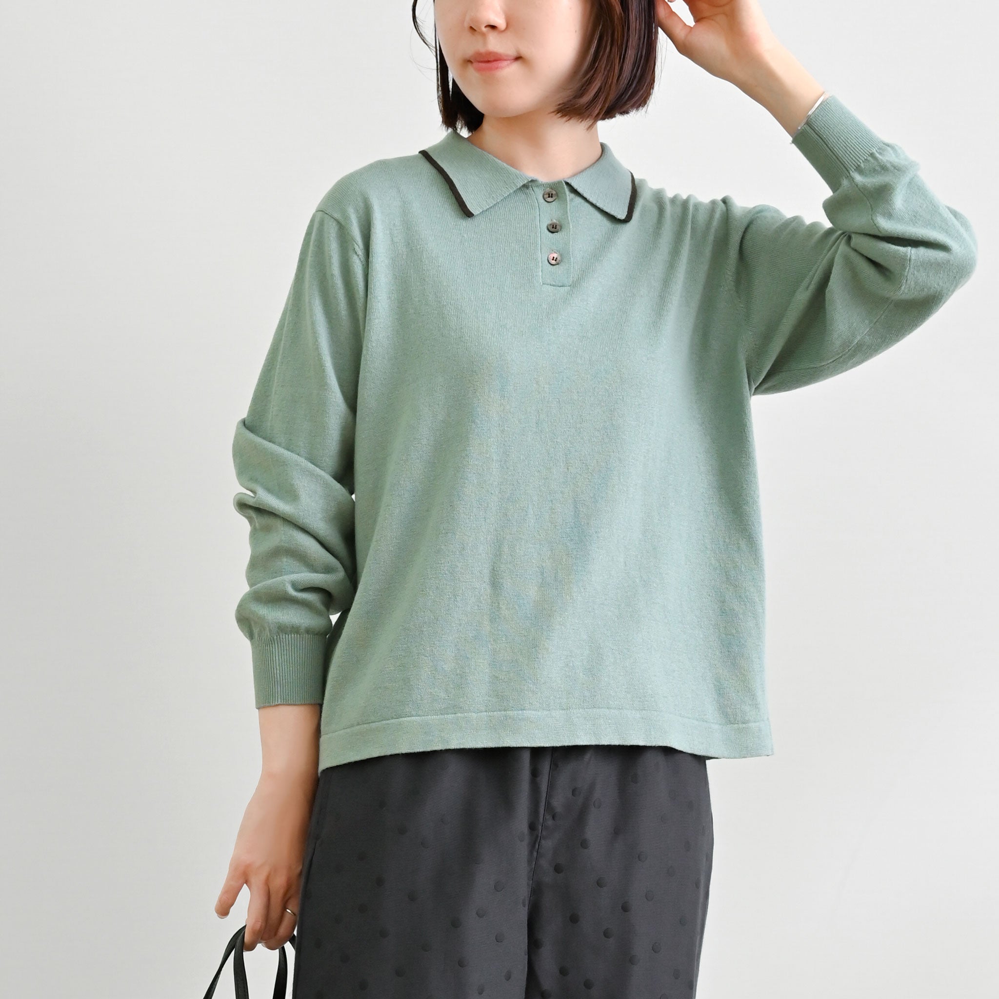 プレーンラインポロエリプルオーバー 長袖
