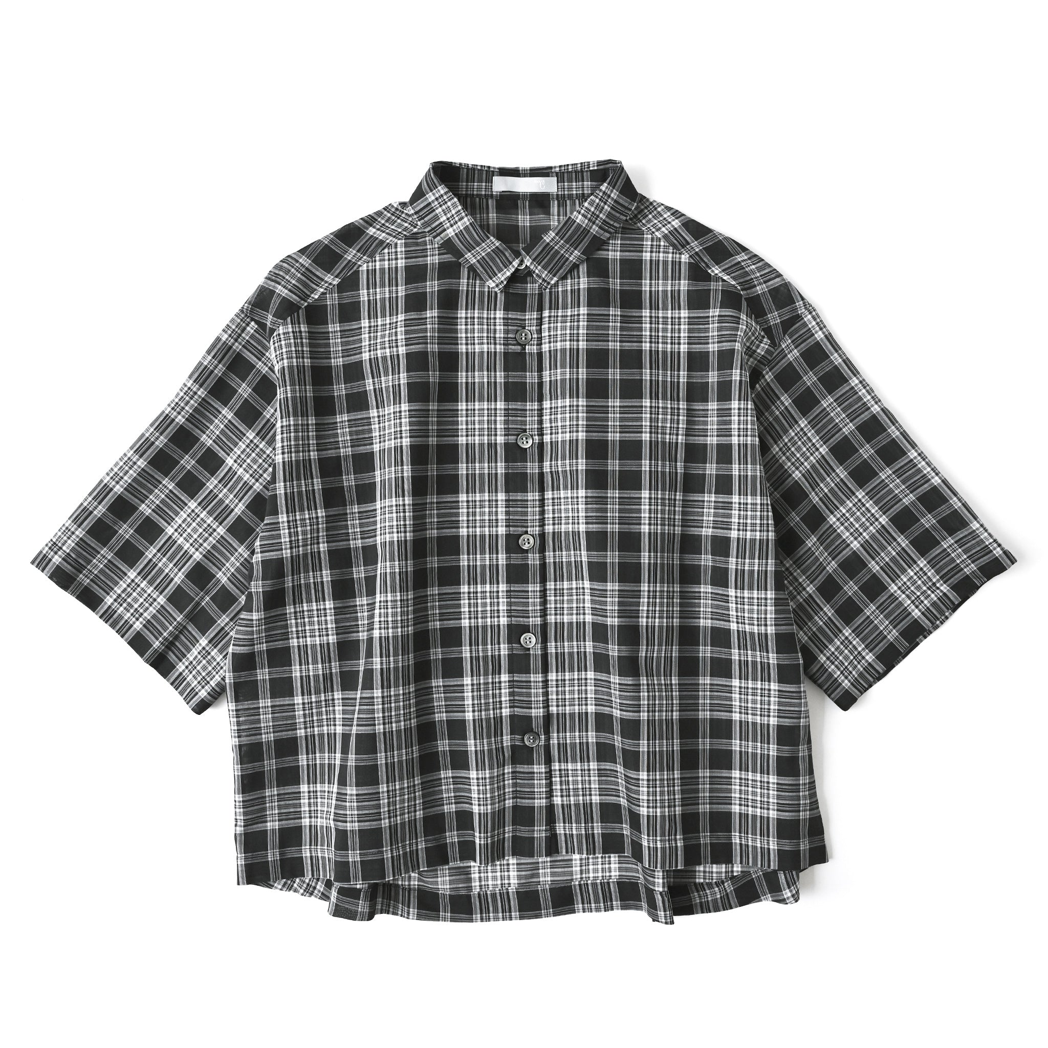 チェックシアーブラウス 6分袖