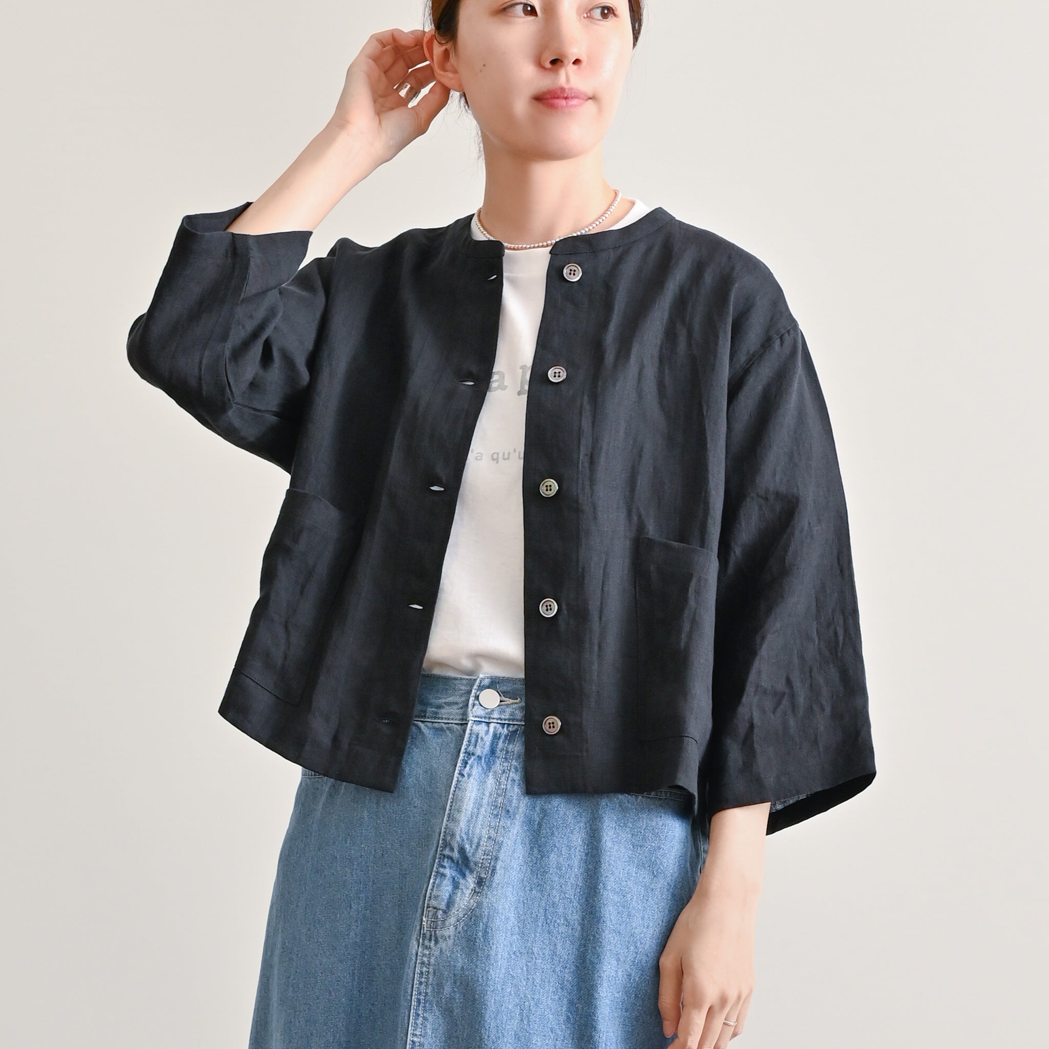 フレンチリネンワッシャージャケット 7分袖