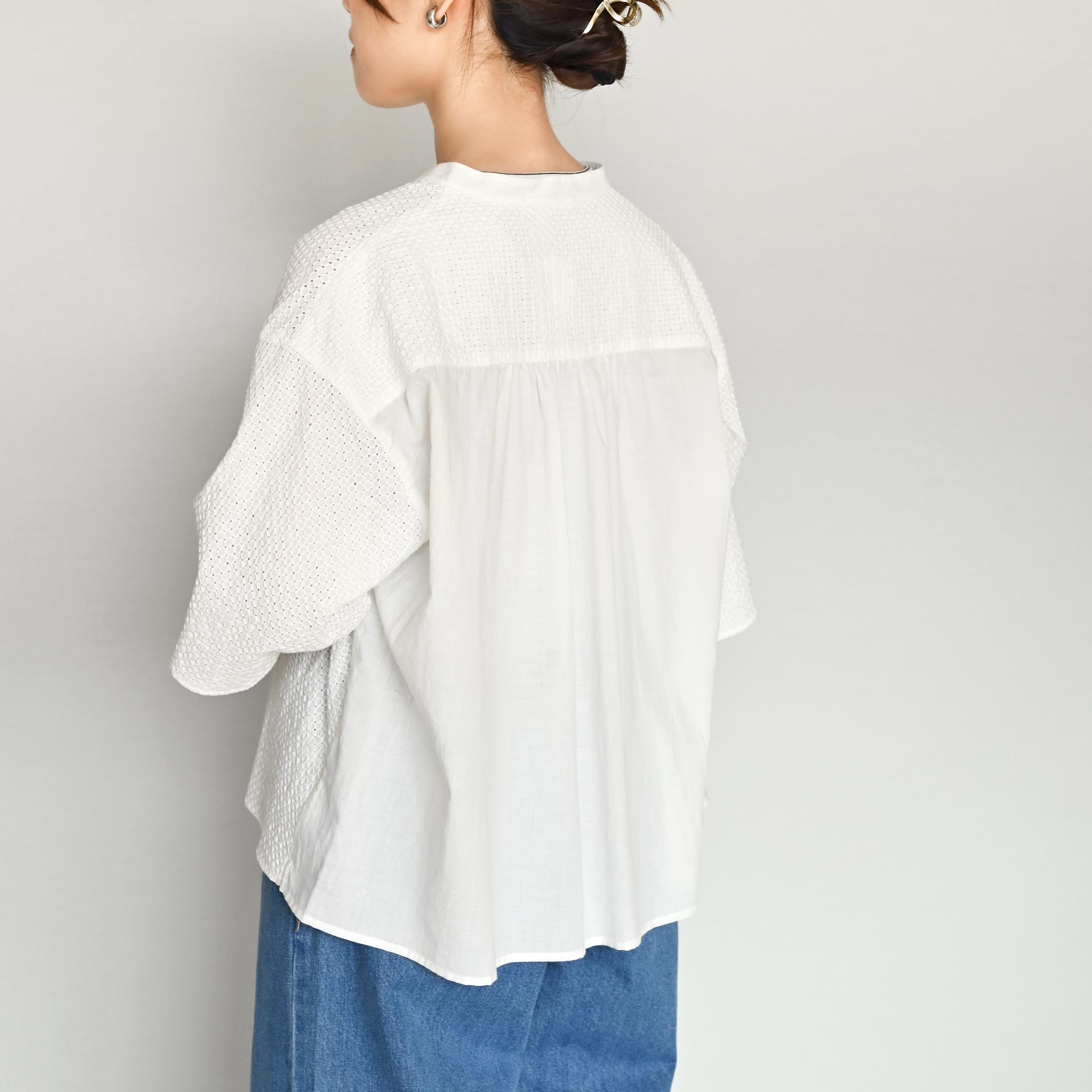 レースコンビブラウス 6分袖