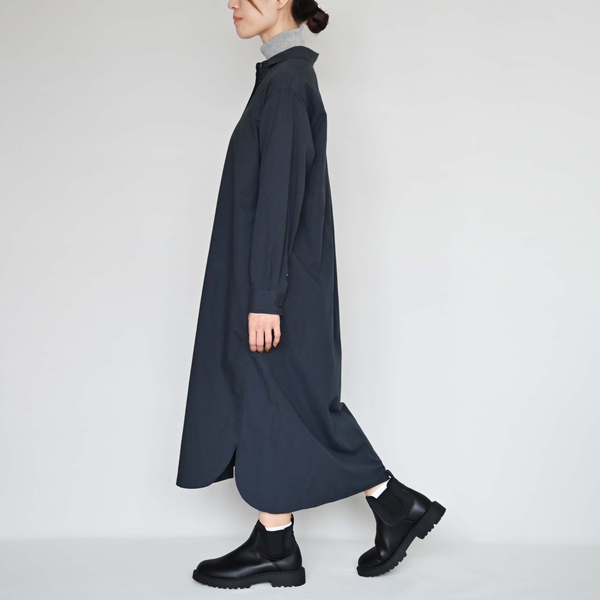 ブロードワッシャーワンピース 長袖