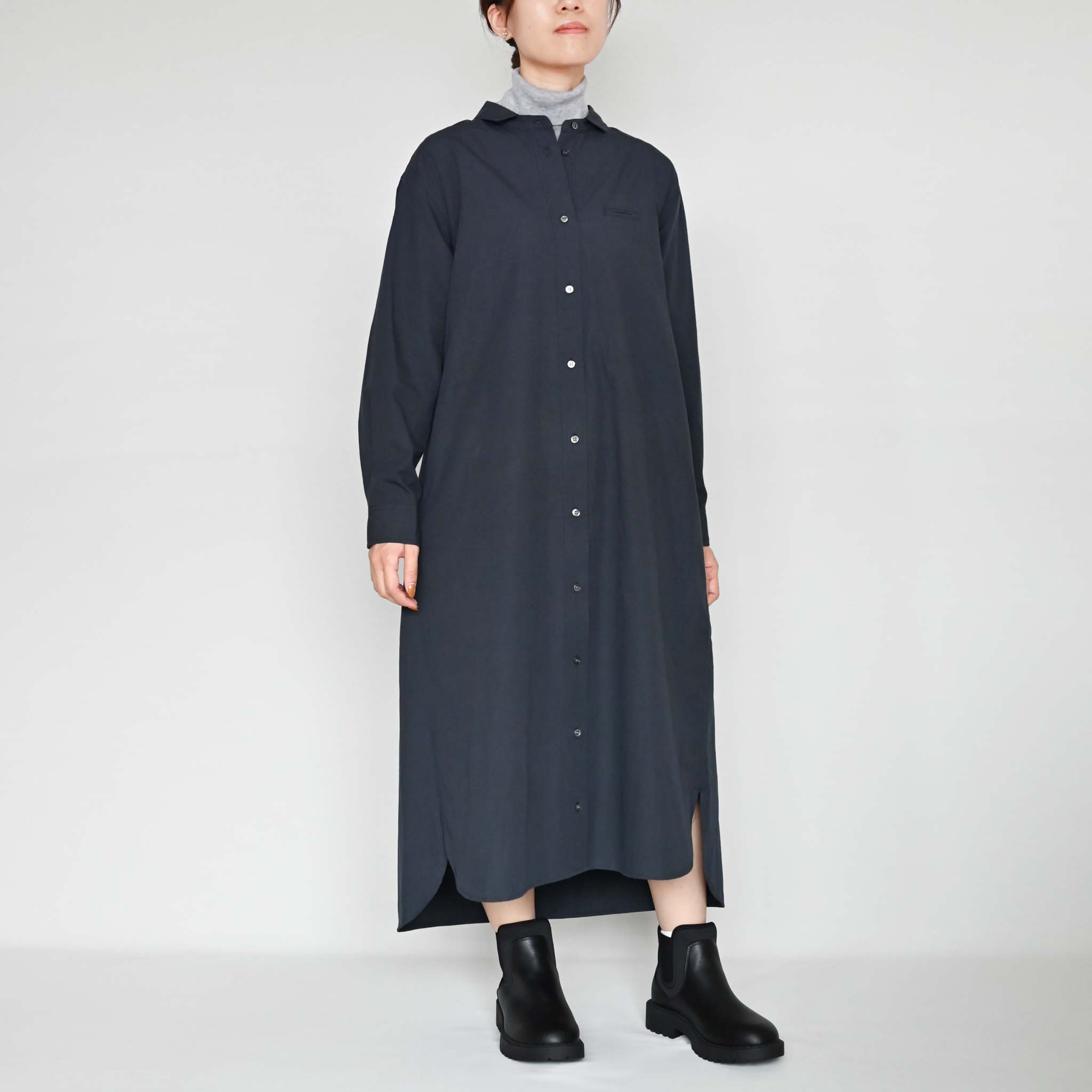 ブロードワッシャーワンピース 長袖