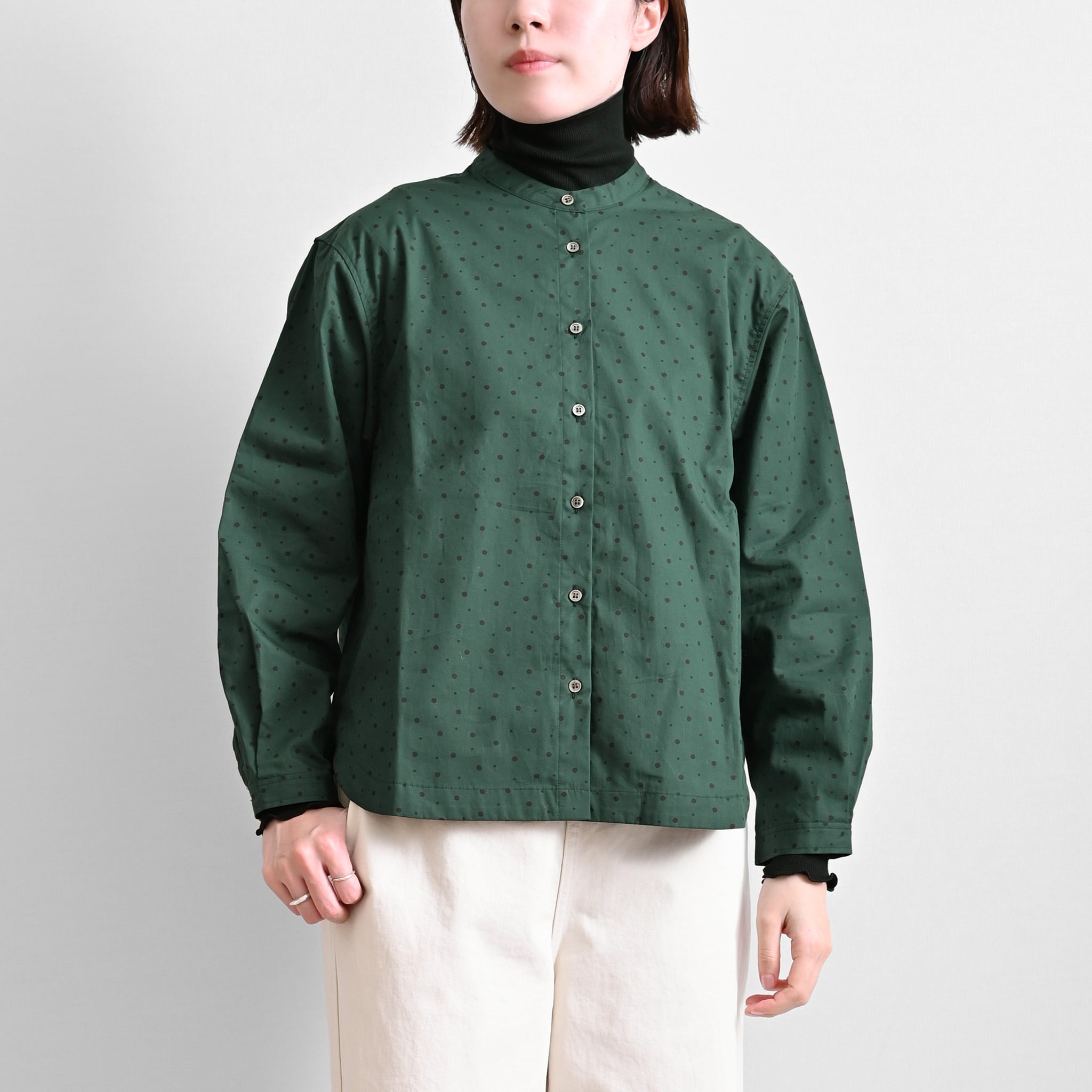 コットンドットブラウス 長袖