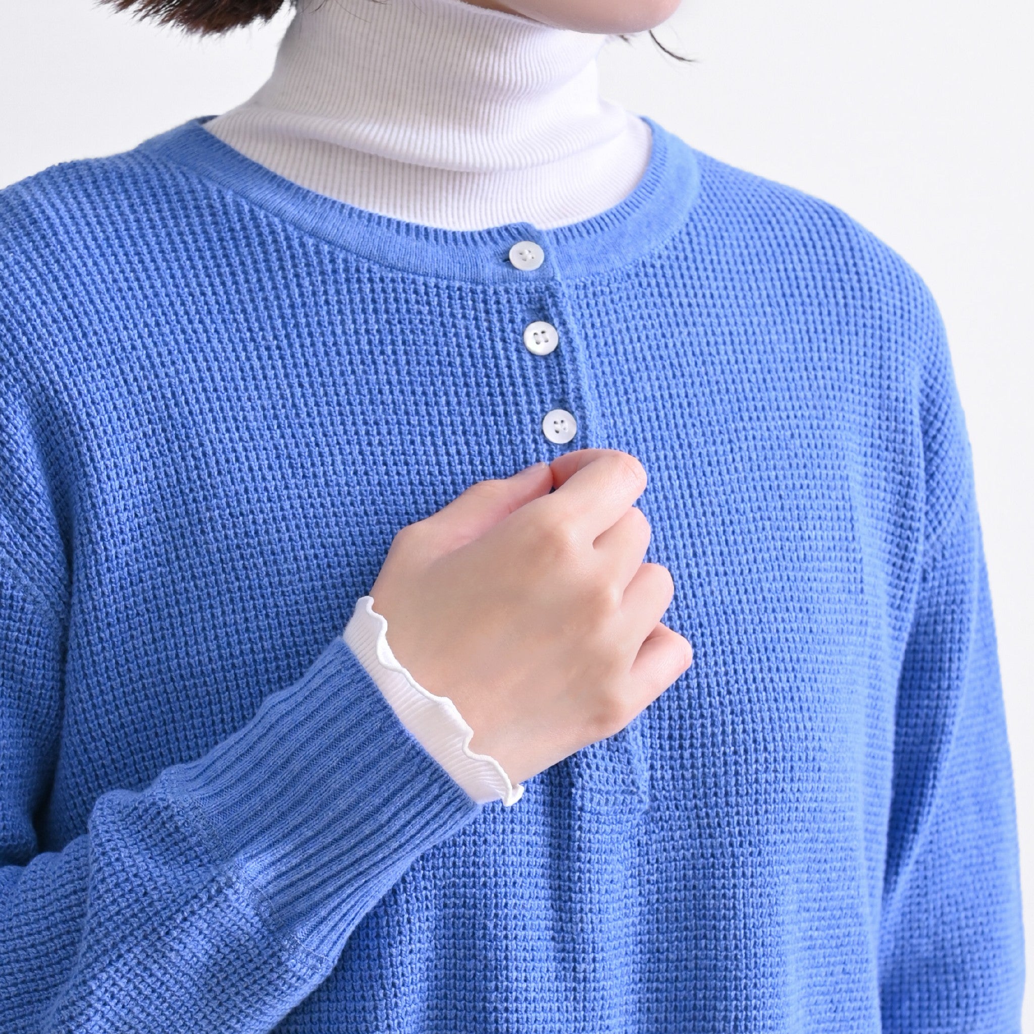 プレーンニットボタンプルオーバー 長袖