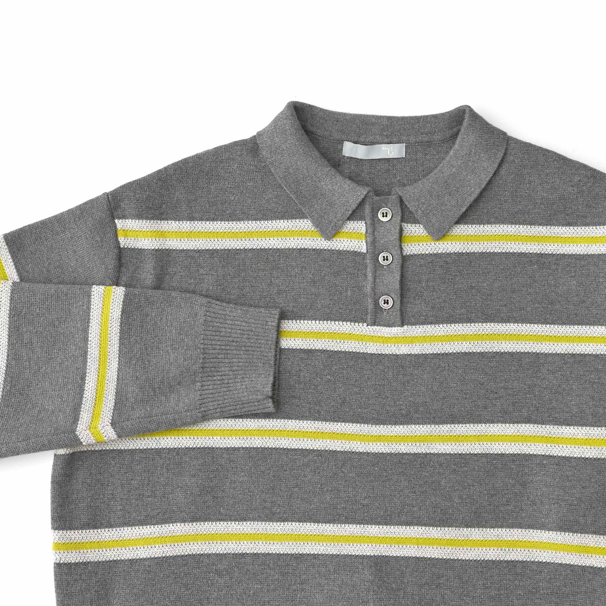 ボーダーニット衿付きプルオーバー 長袖