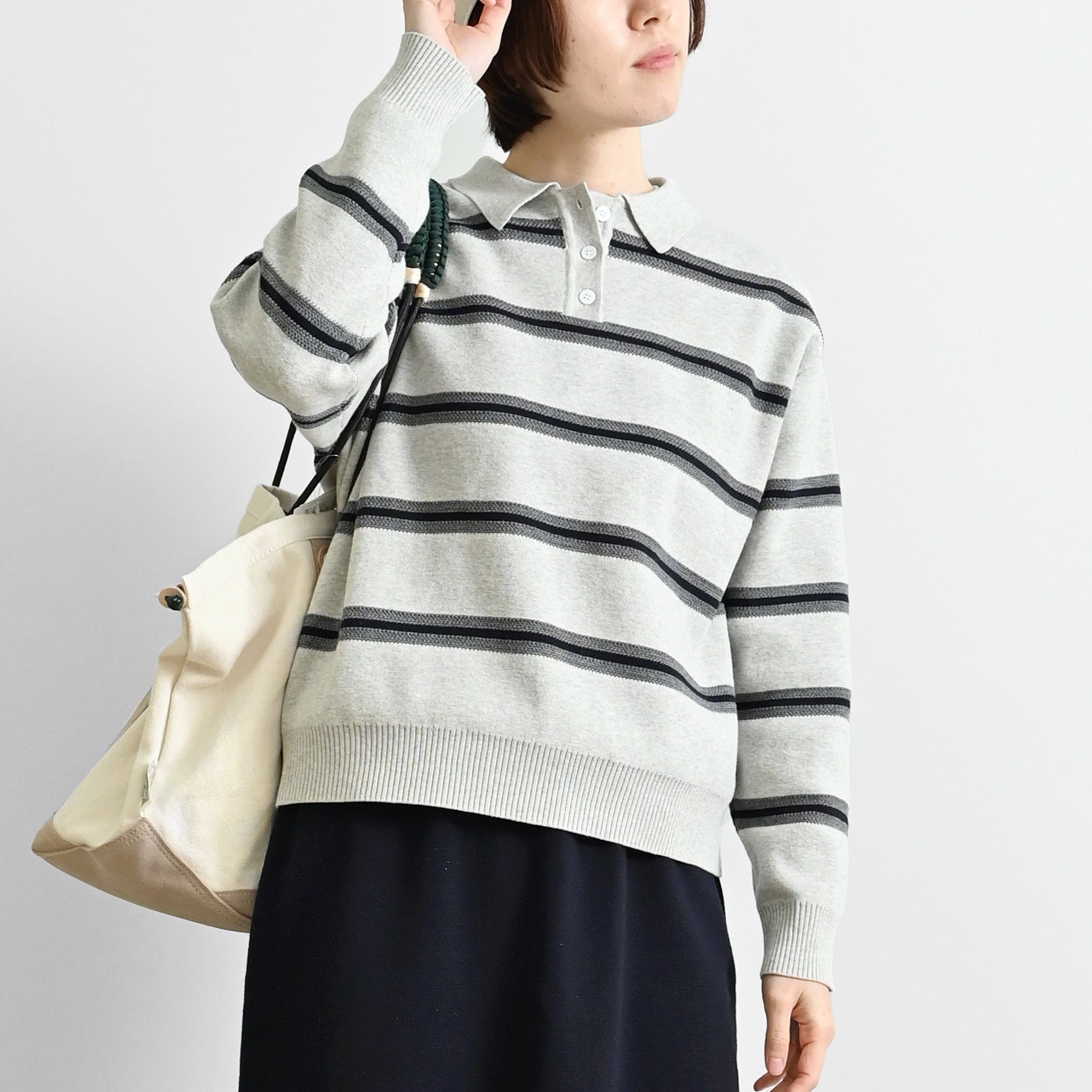 ボーダーニット衿付きプルオーバー 長袖