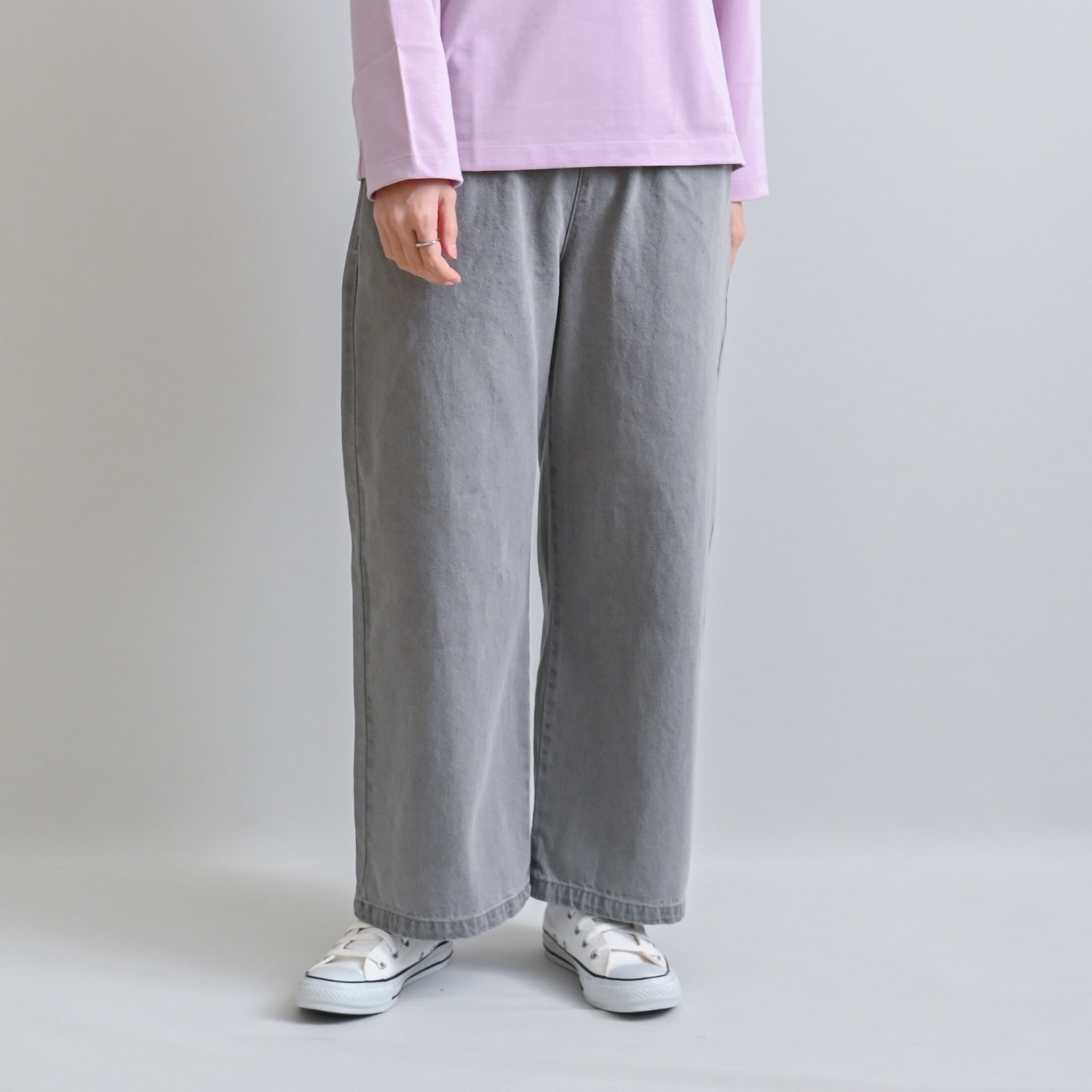 ウォッシュデニムセミワイドパンツ