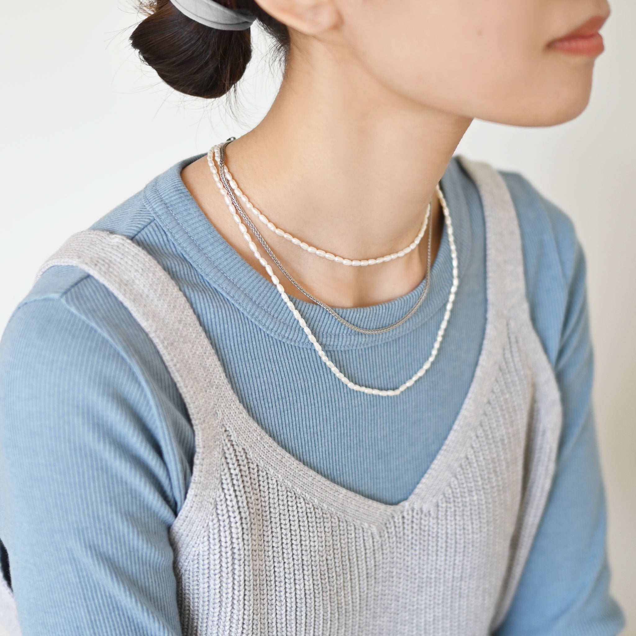 淡水パールステンレスロングネックレスKE25 BF (80cm)