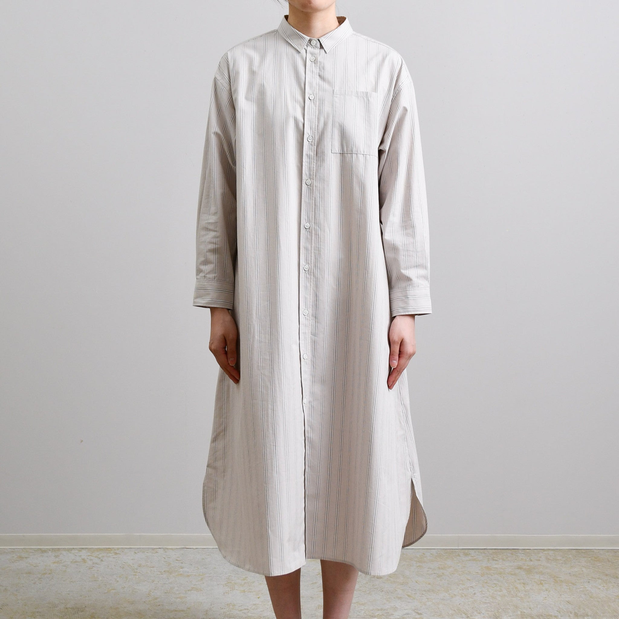 ブロードストライプ ワンピース 長袖