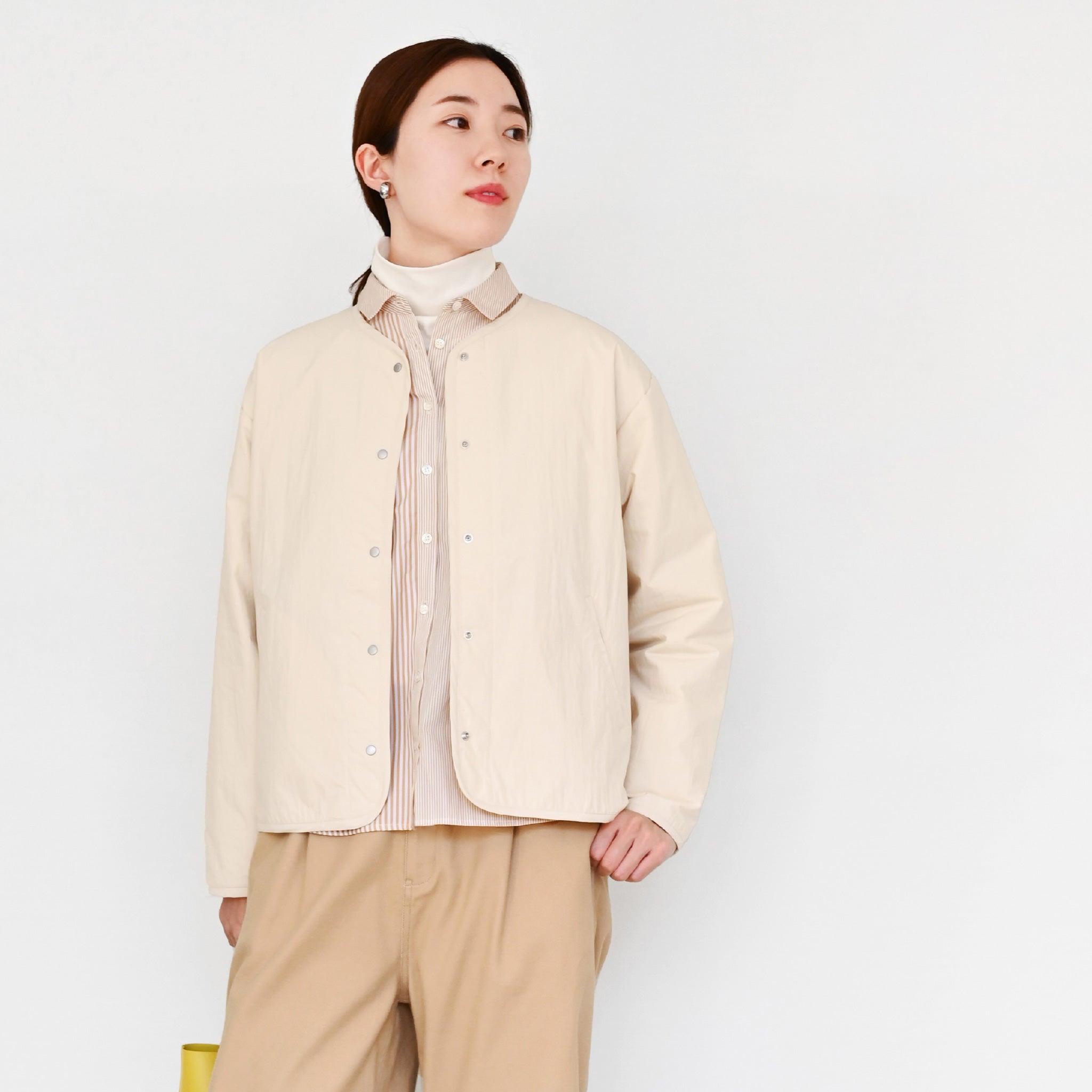 ミックスブロードストライプブラウス 長袖