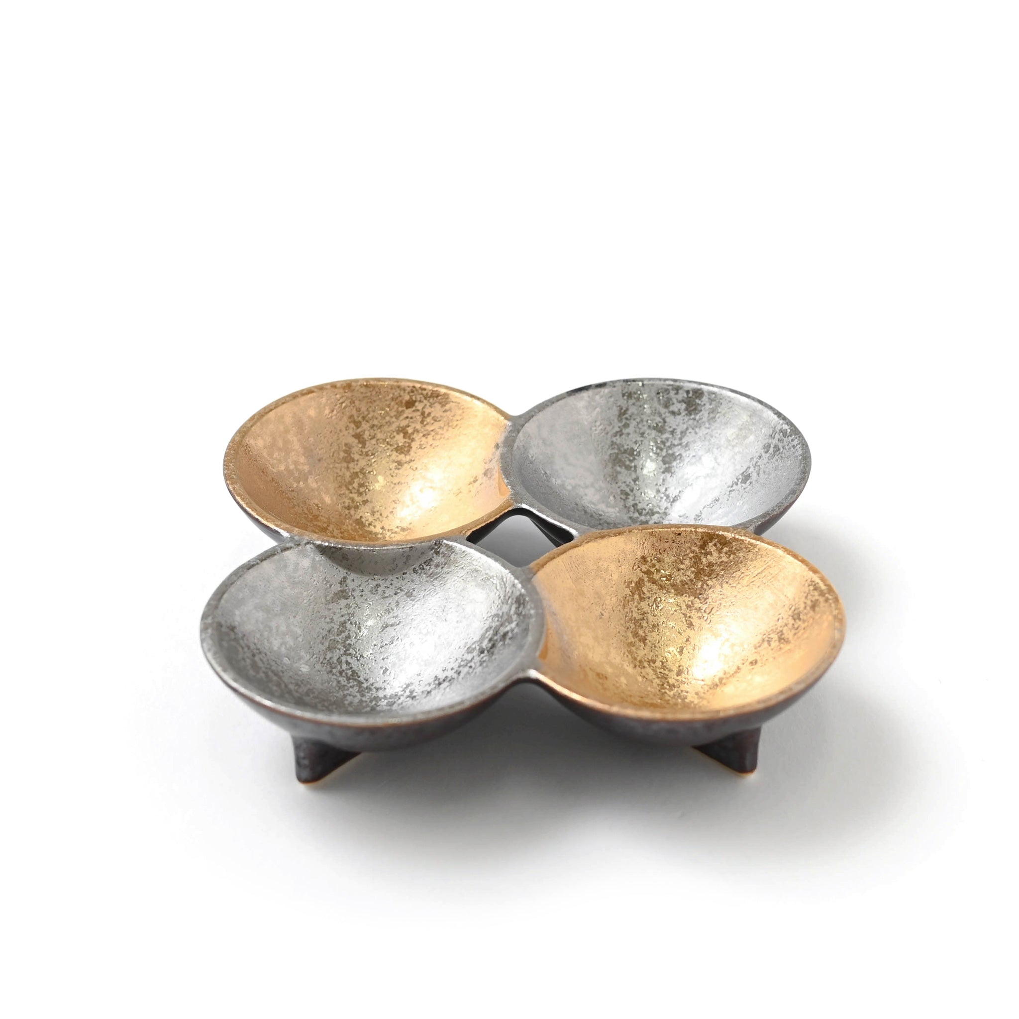 【陶悦窯】結晶掛分金銀塗り 四組小付