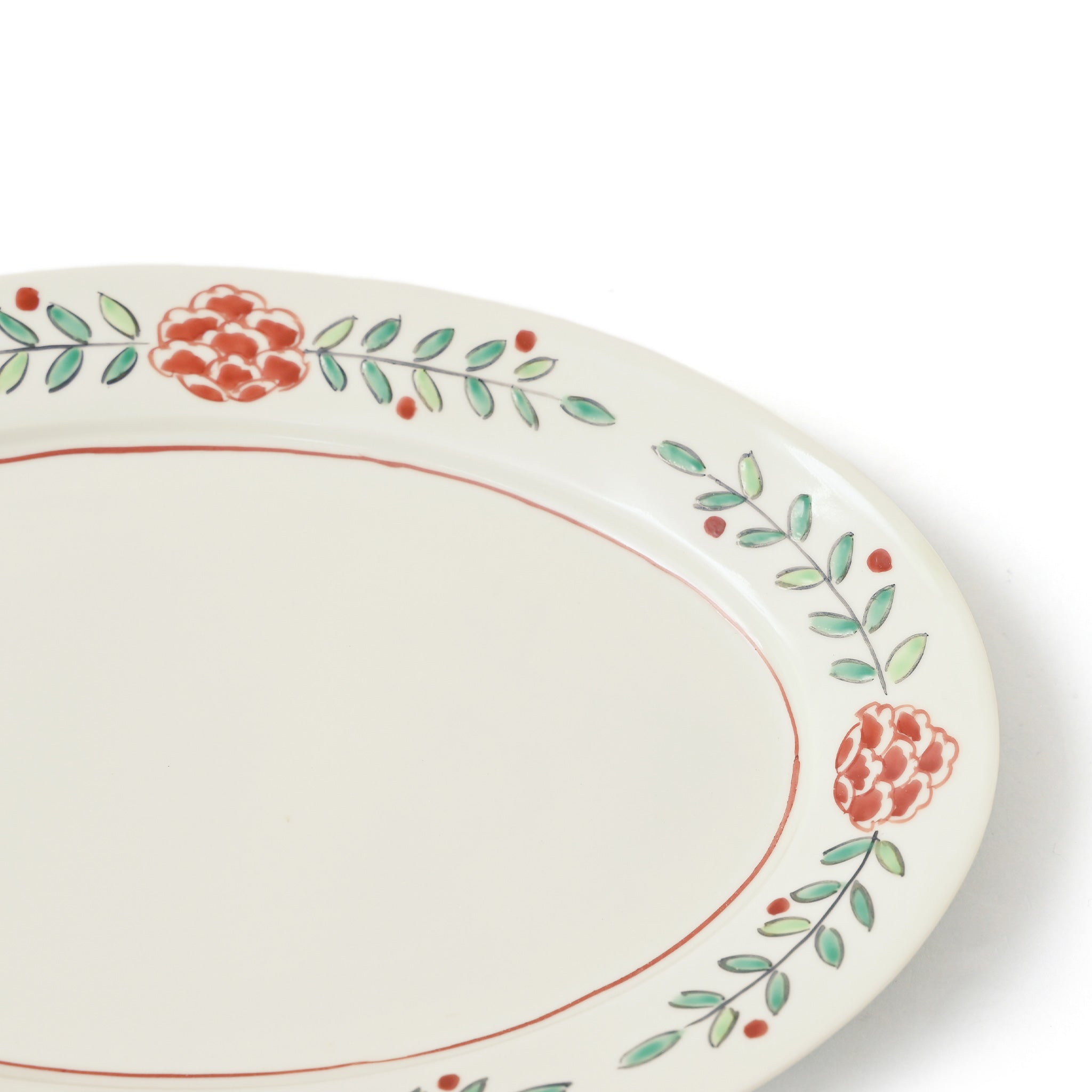 【浩洋窯】リムオーバルプレートL 染錦リース