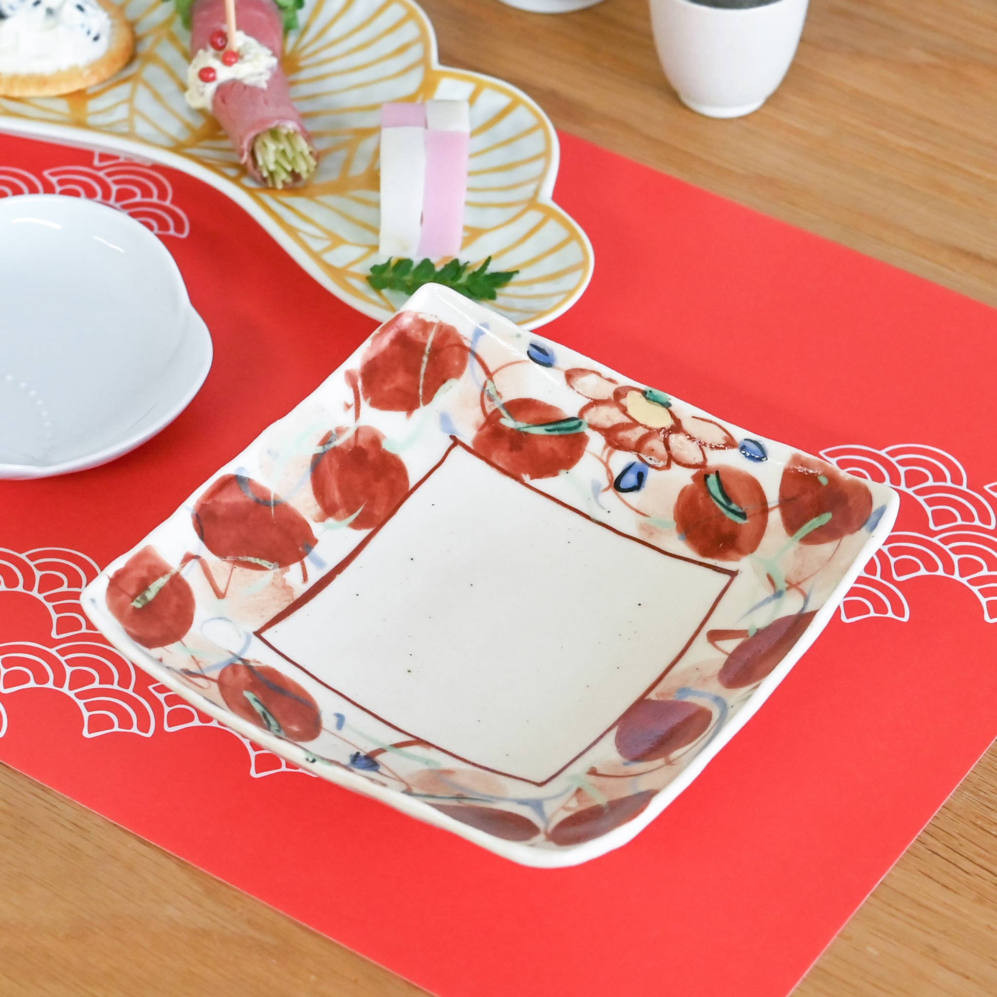 【マル治】平皿 小 赤木葉