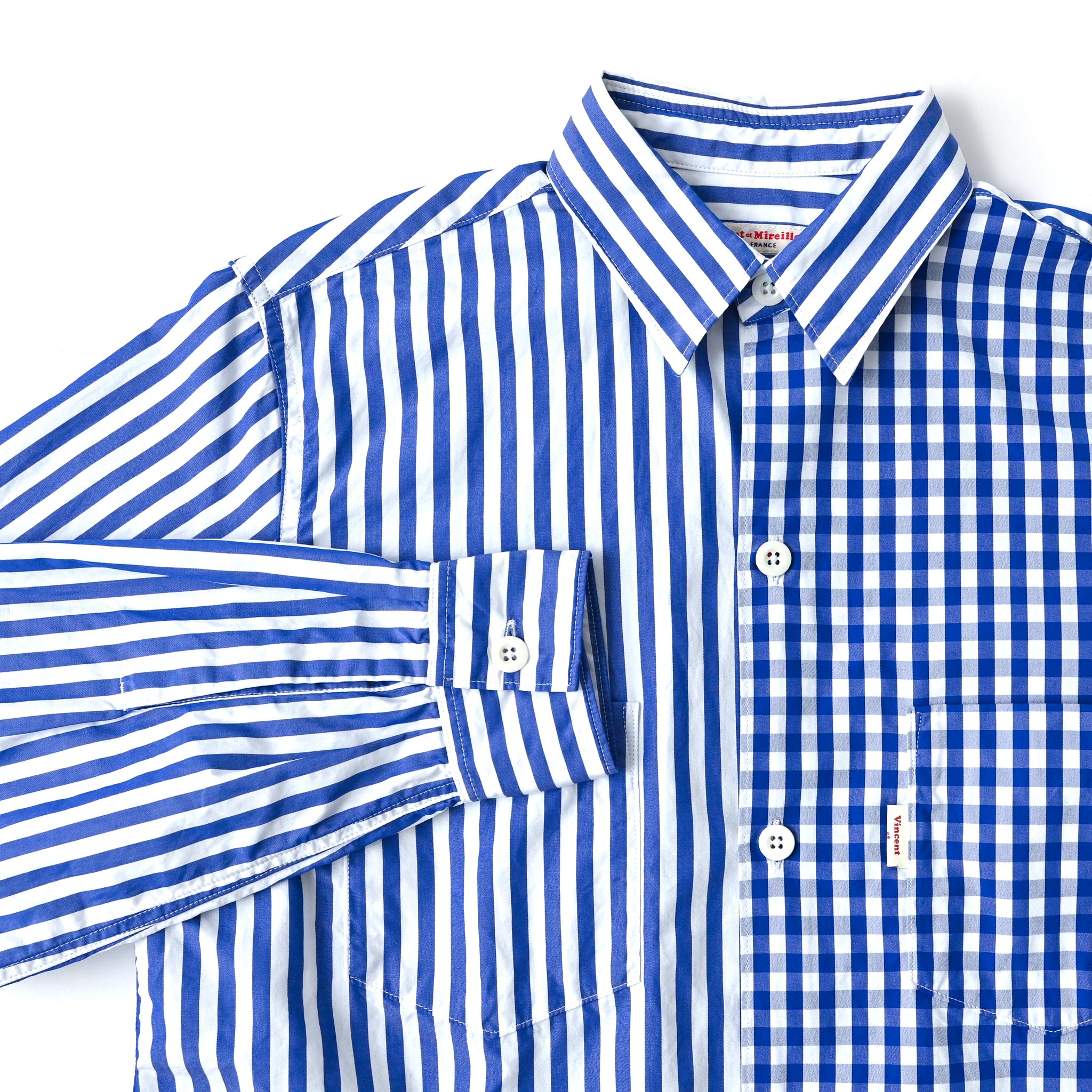 【Vincent et Mireille/ヴァンソン エ ミレイユ】ストライプ×ギンガムチェックブラウス