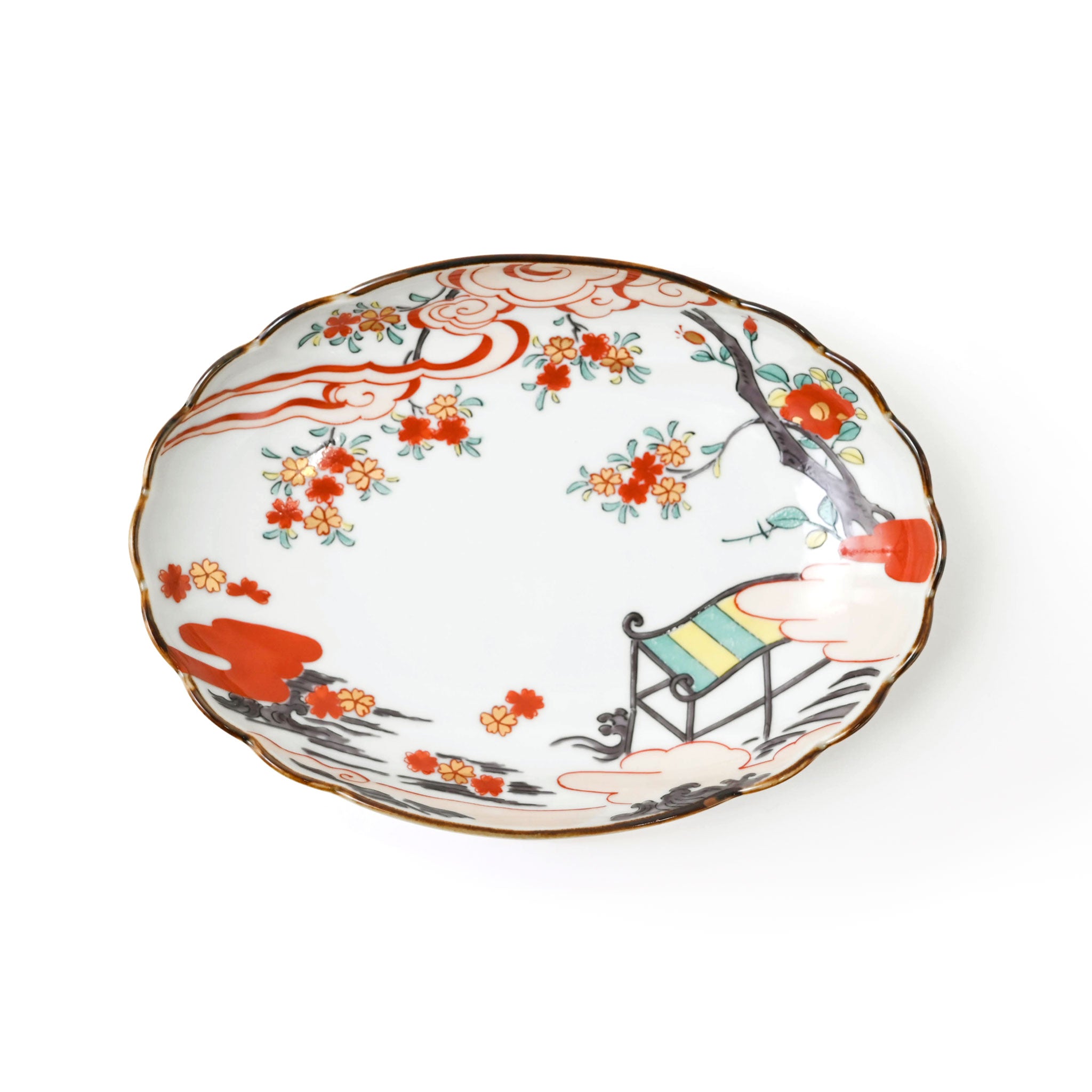 【林九郎窯】雲絵花紋 楕円皿