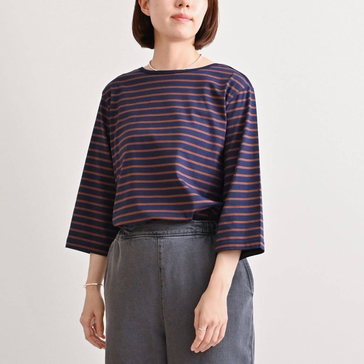 【新品】CRESCENT DUO　ボーダー切替えのカットソー　プルオーバー セール】 配色切替ボーダープルオーバー （カットソー