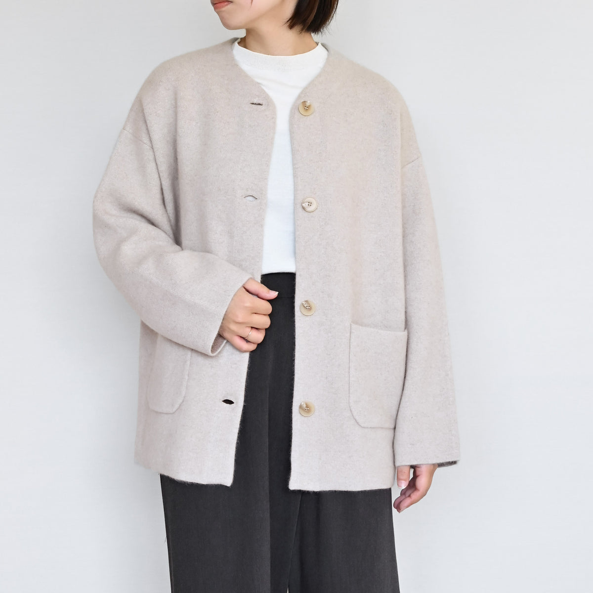 美品　45R 圧縮縮絨　ダブルフェイス　ニットジャケット カーディガン　M 45rpm - 45R/フォーティファイブアール(45rpm) 圧縮ウールニット