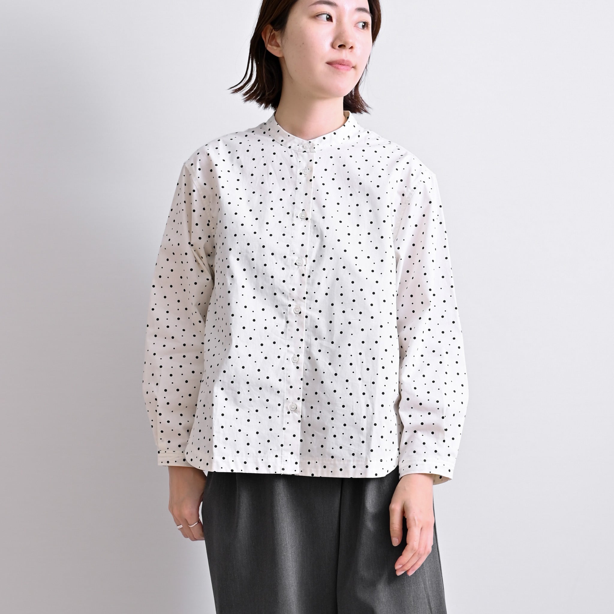 コットンドットブラウス 長袖