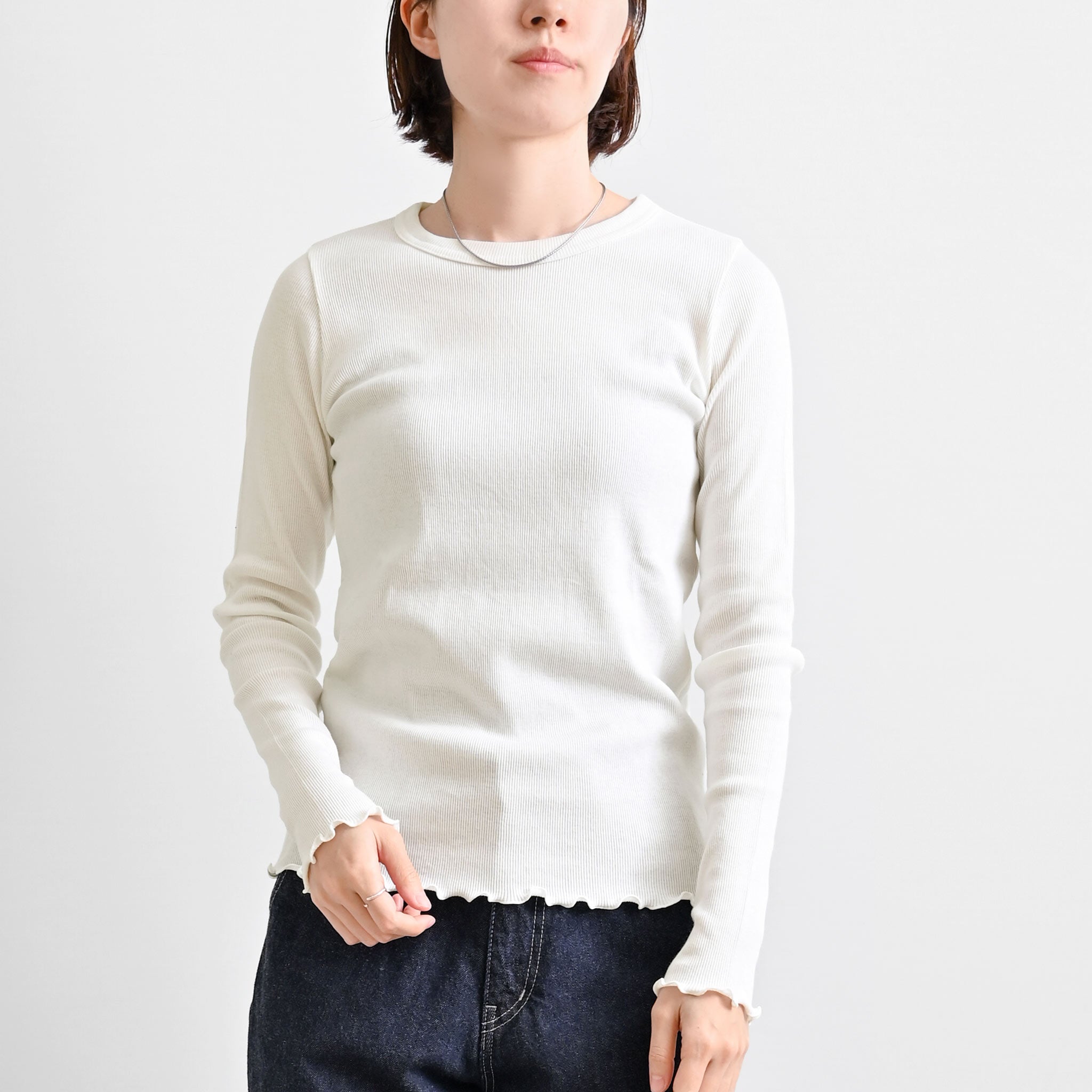 コットンウールテレコクルーネックプルオーバー 長袖