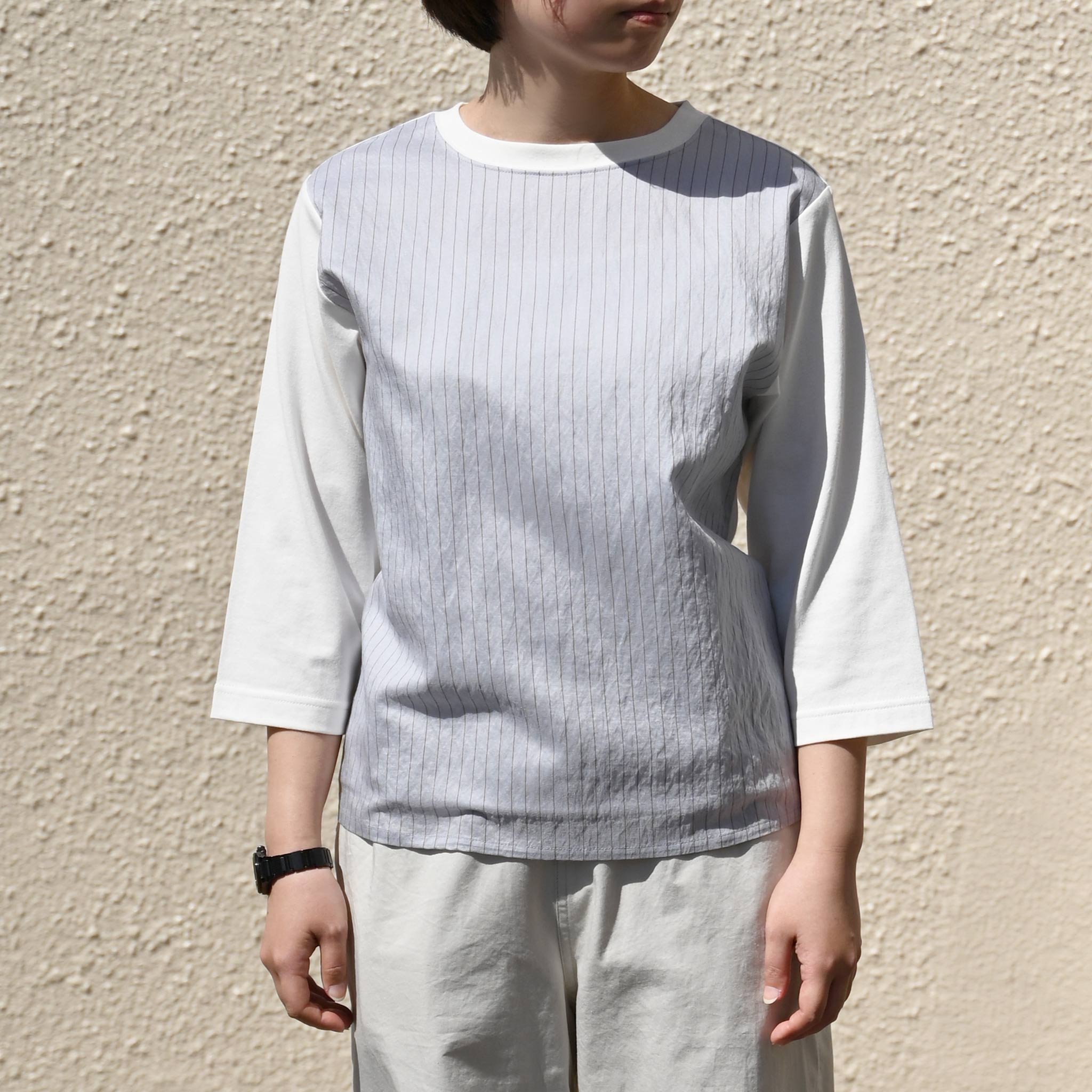 ストライプカットプルオーバー 7分袖
