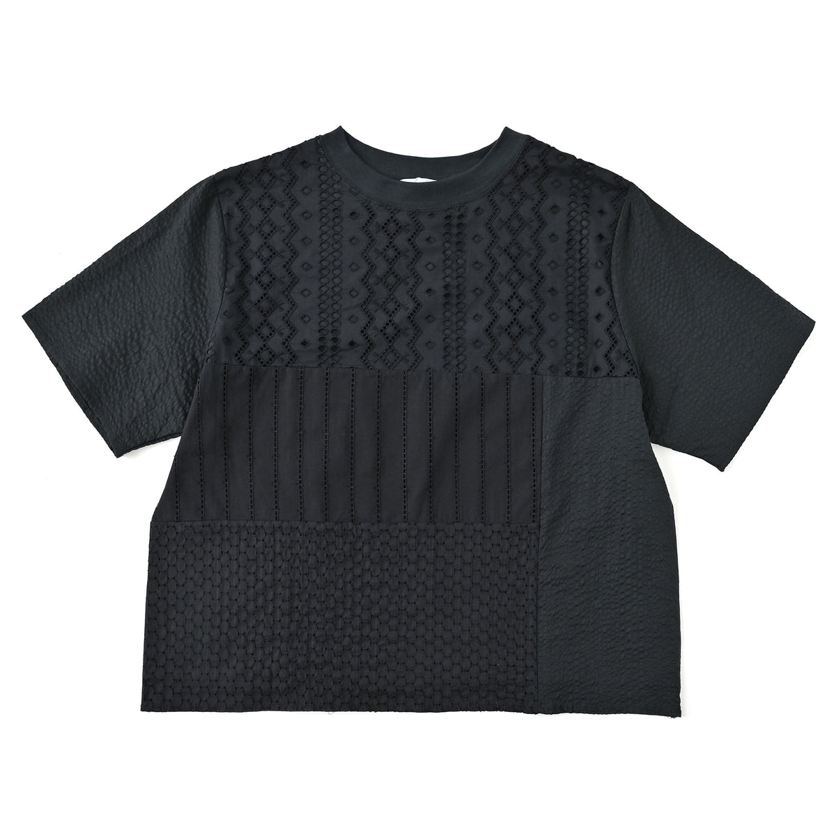 MACARONIC ドット柄 パッチワーク 半袖Tシャツ パッチワーク半袖Tシャツ