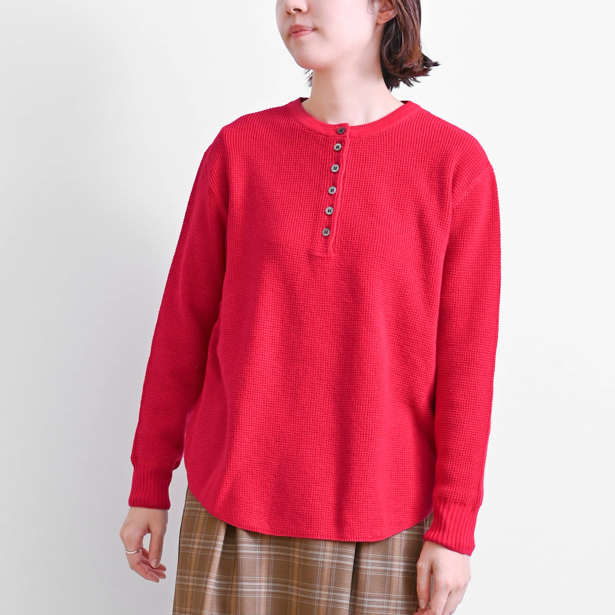プレーンニットボタンプルオーバー 長袖