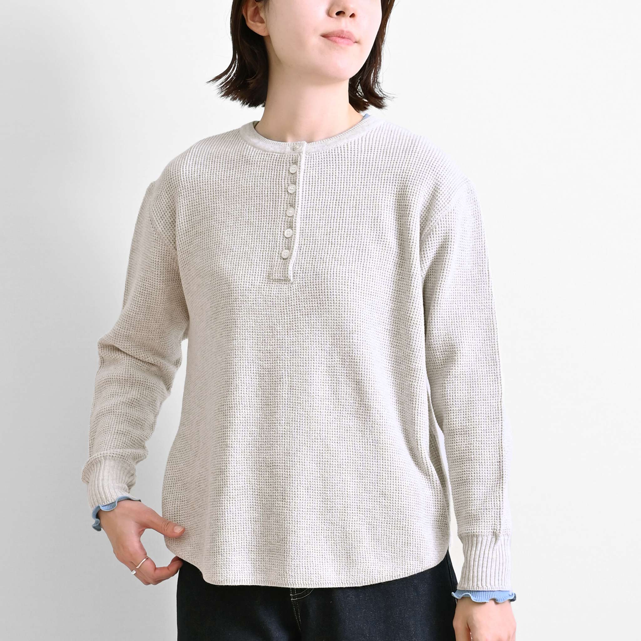 プレーンニットボタンプルオーバー 長袖