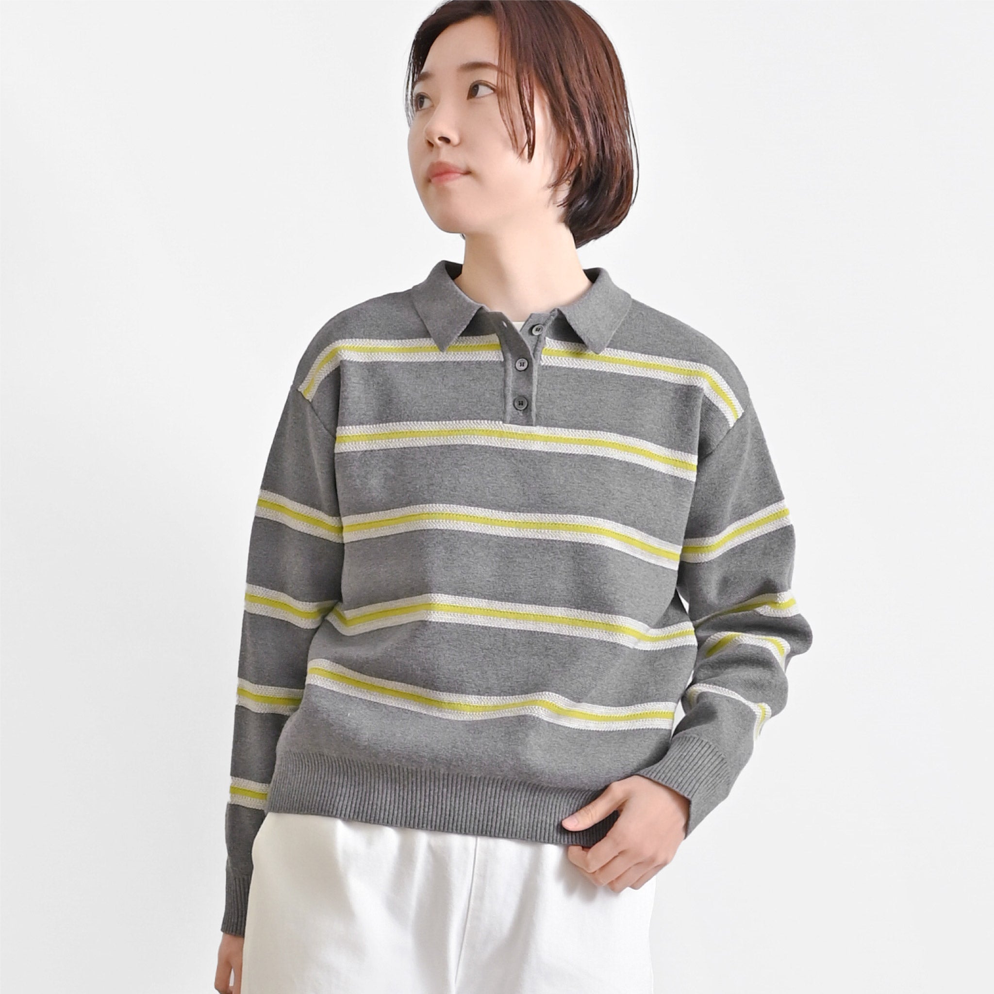 ボーダーニット衿付きプルオーバー 長袖