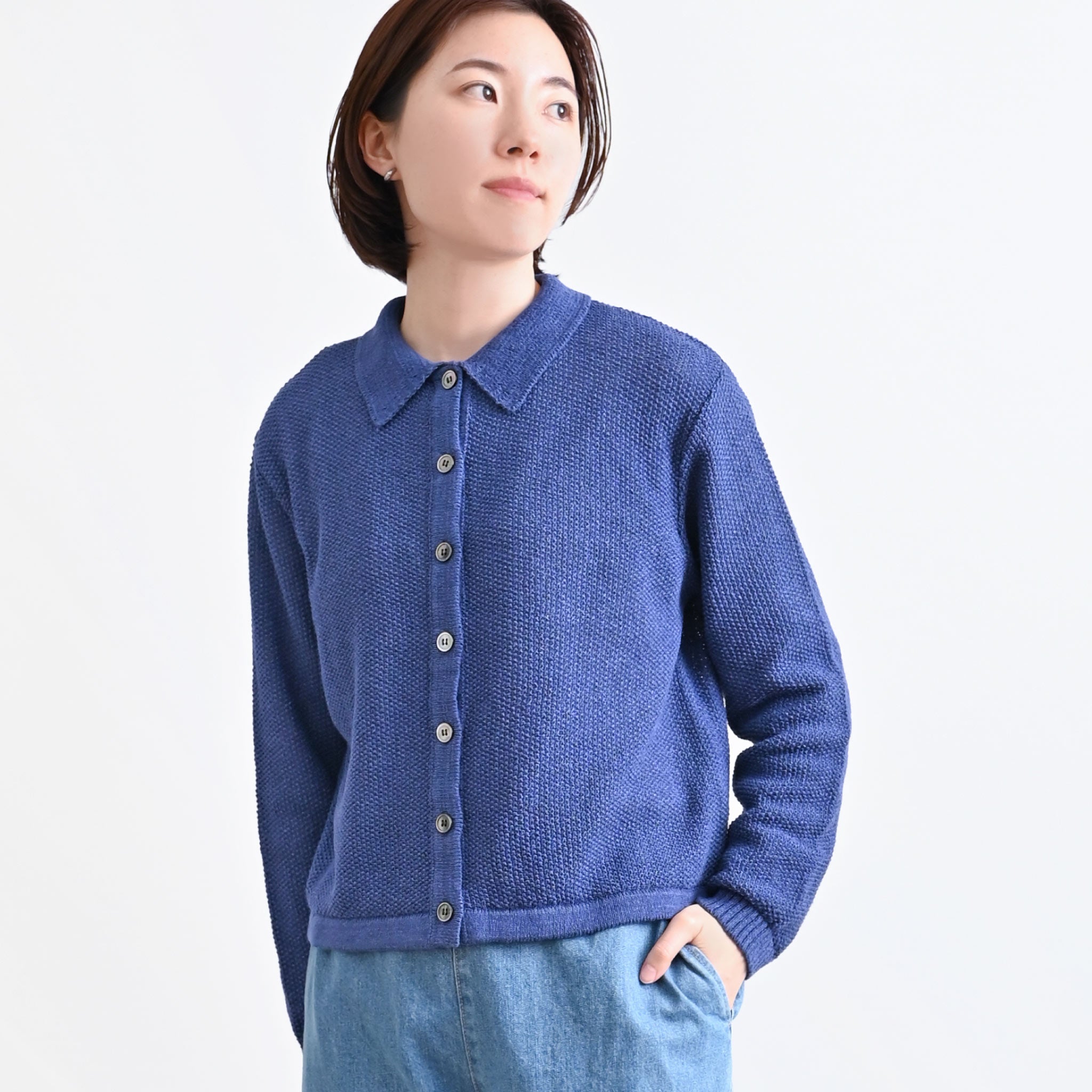 ペーパーミックス襟付カーディガン 長袖