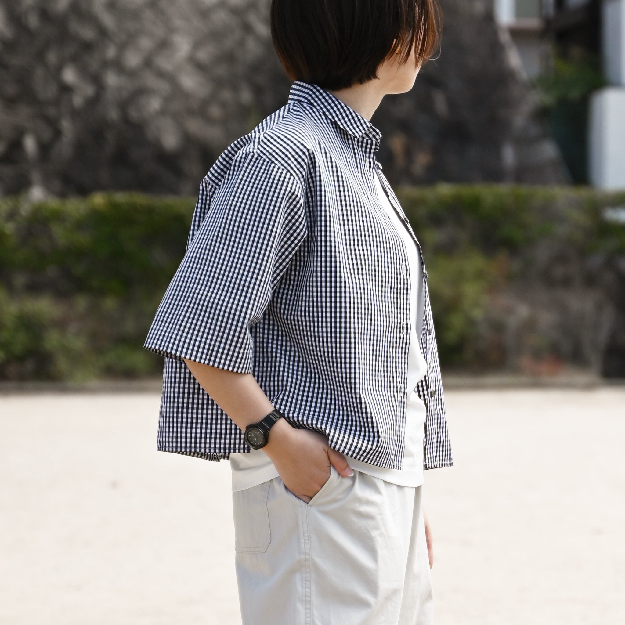 コットンポプリンブラウス 5分袖