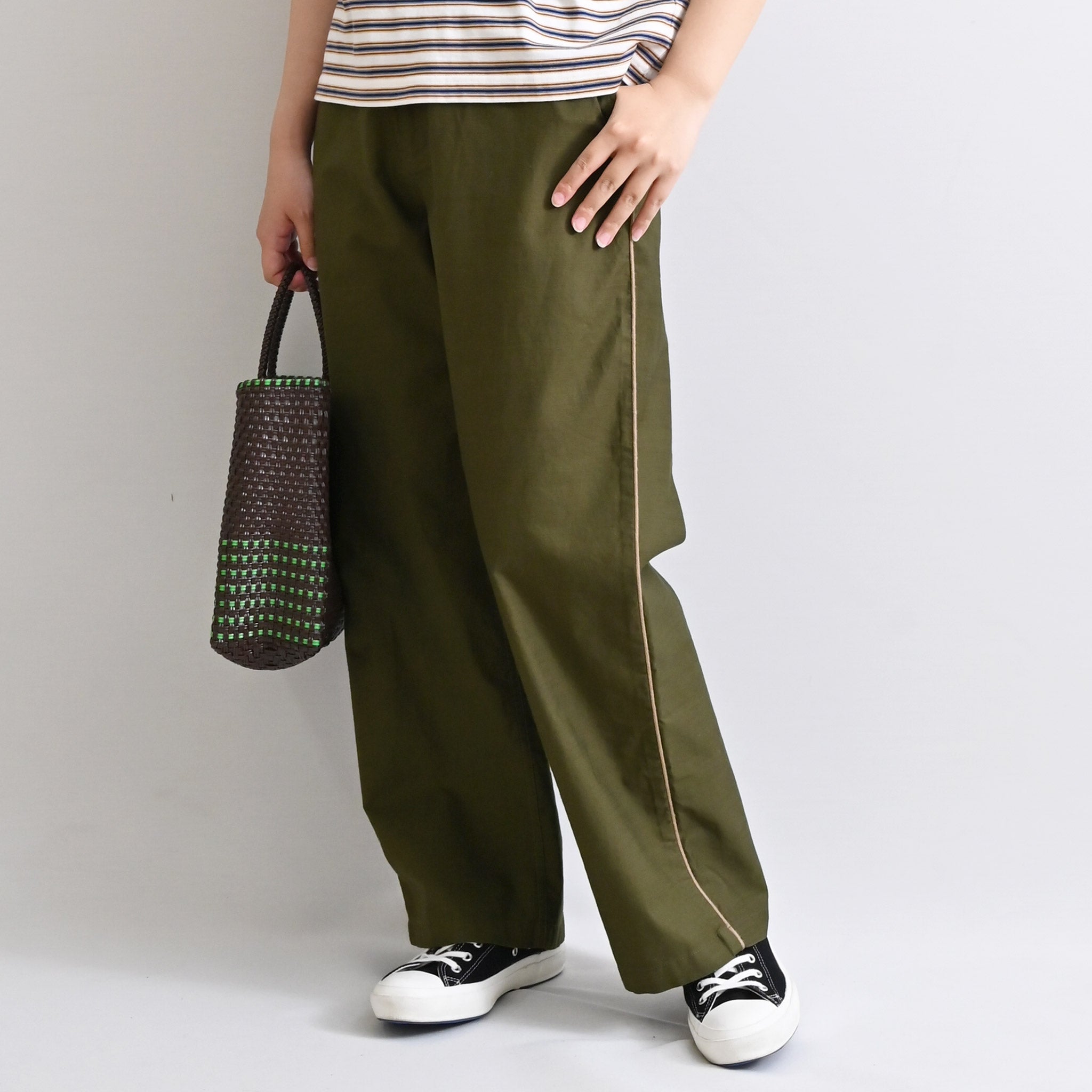 AMBUSH ヘムカットオフ スラックス パンツ カーキ レイヤード コットンバックサテンパンツ | deux C(ドゥ・セー)公式オンラインストア