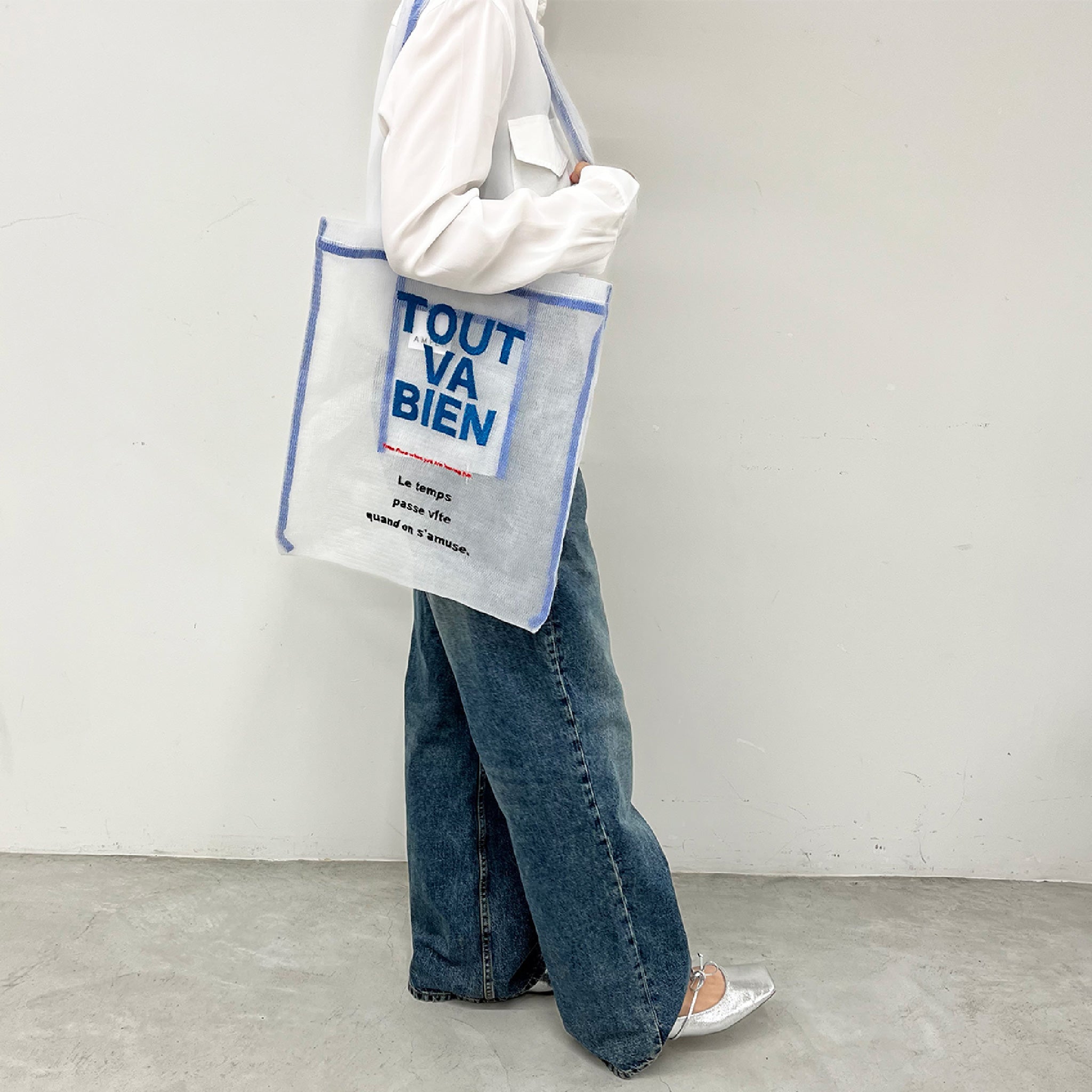 【AMPER/アンパー】airy embroidery  tote bag M メッシュトートバッグ
