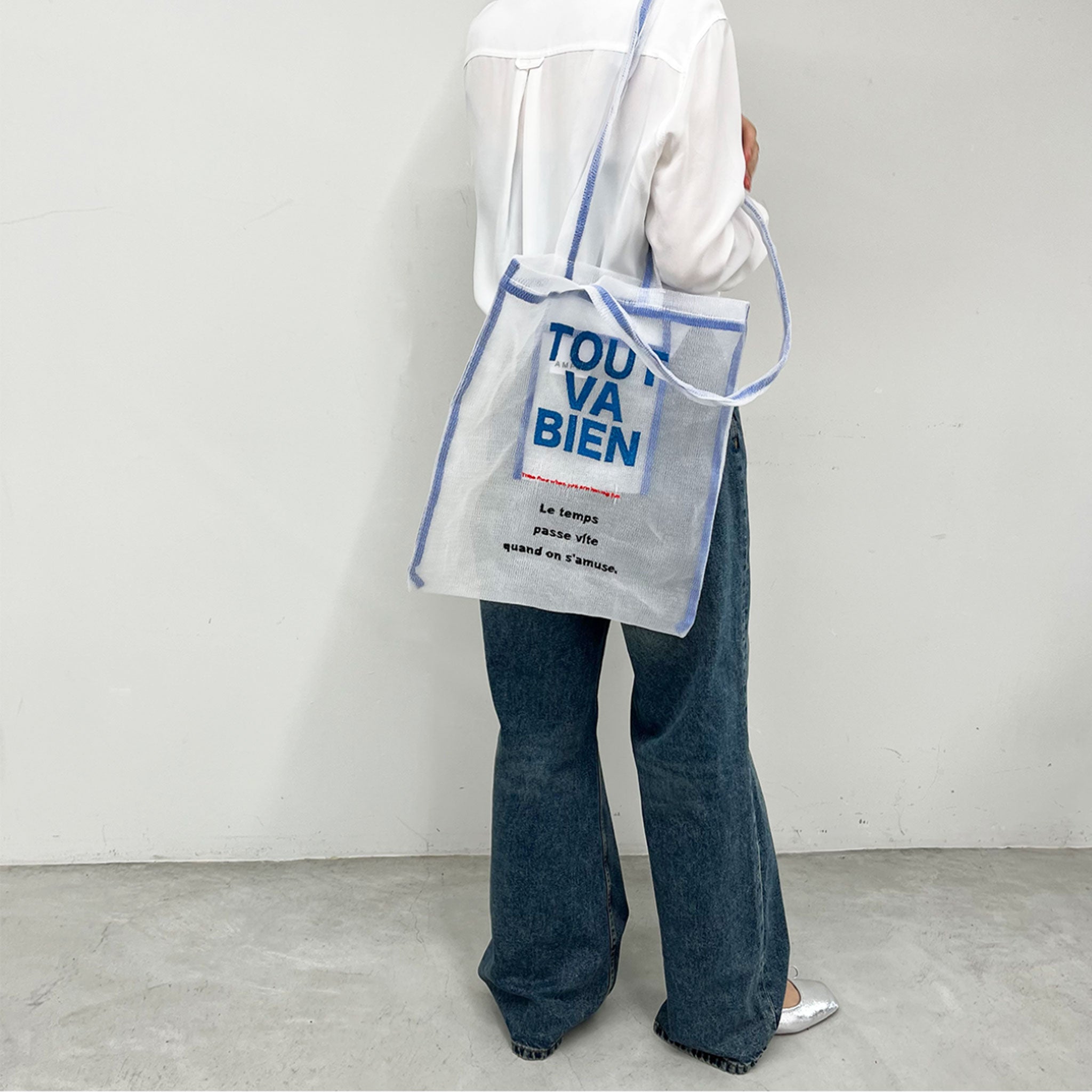 【AMPER/アンパー】airy embroidery  tote bag M メッシュトートバッグ