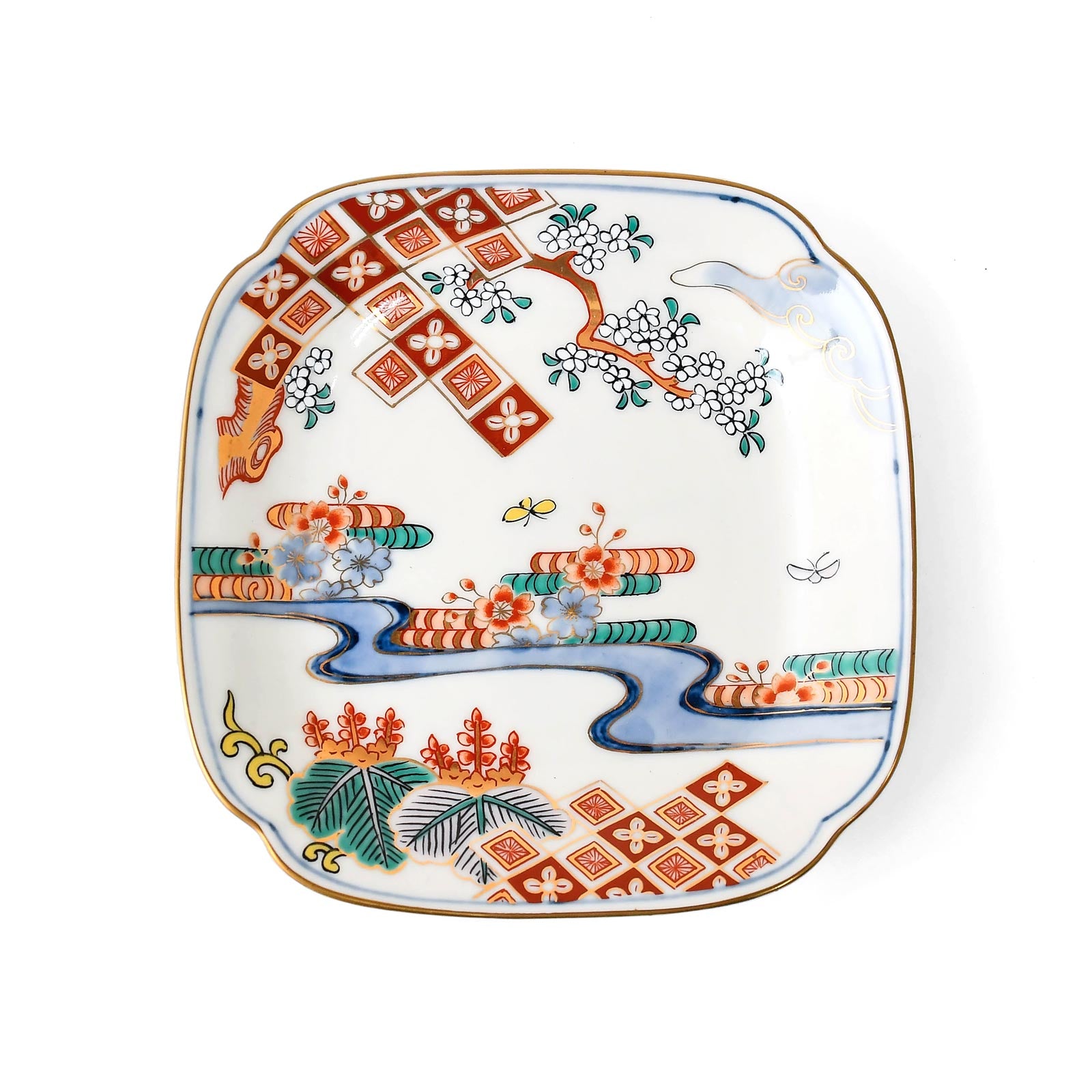 【林九郎窯】赤濃菱花紋 銘々皿