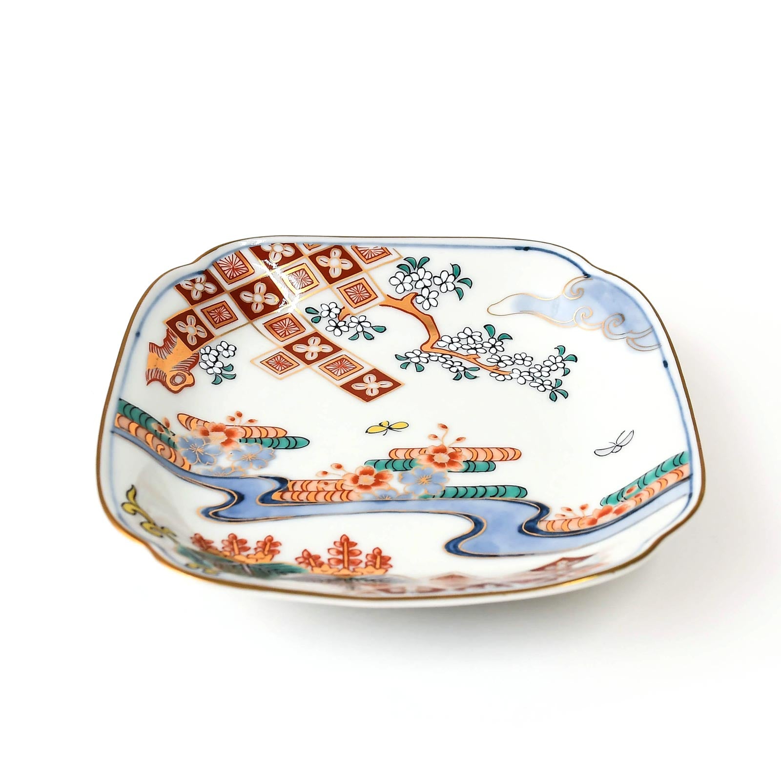 【林九郎窯】赤濃菱花紋 銘々皿